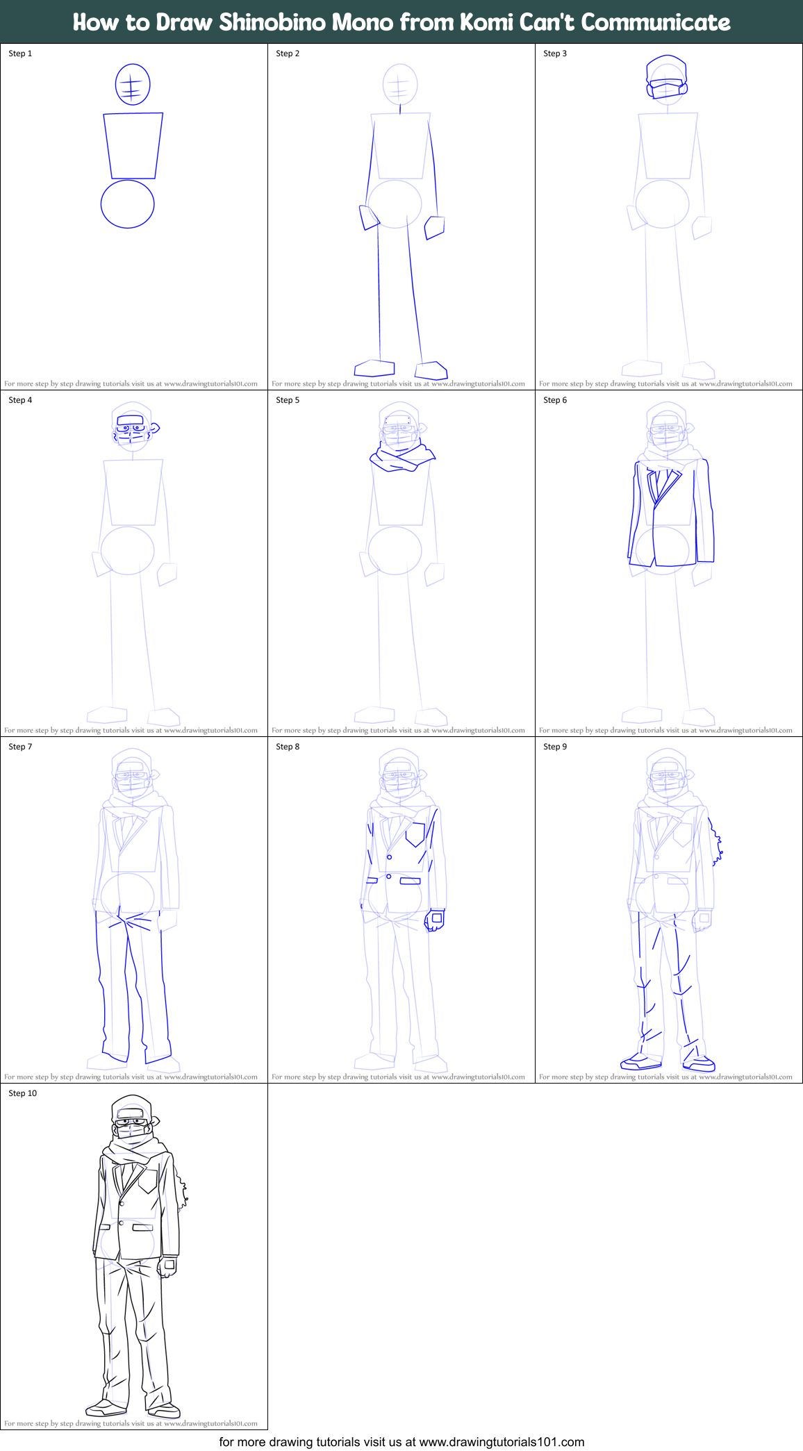 How to Draw Shinobino Mono from Komi Can't Communicate Printable Step by Step