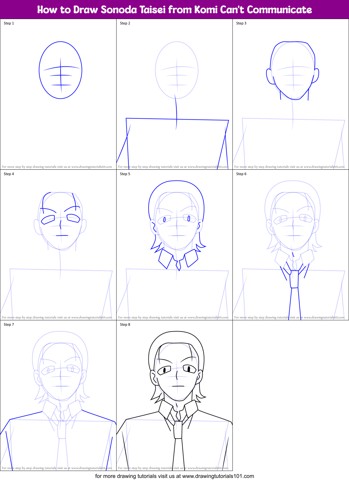 How to Draw Sonoda Taisei from Komi Can't Communicate Printable Step by Step