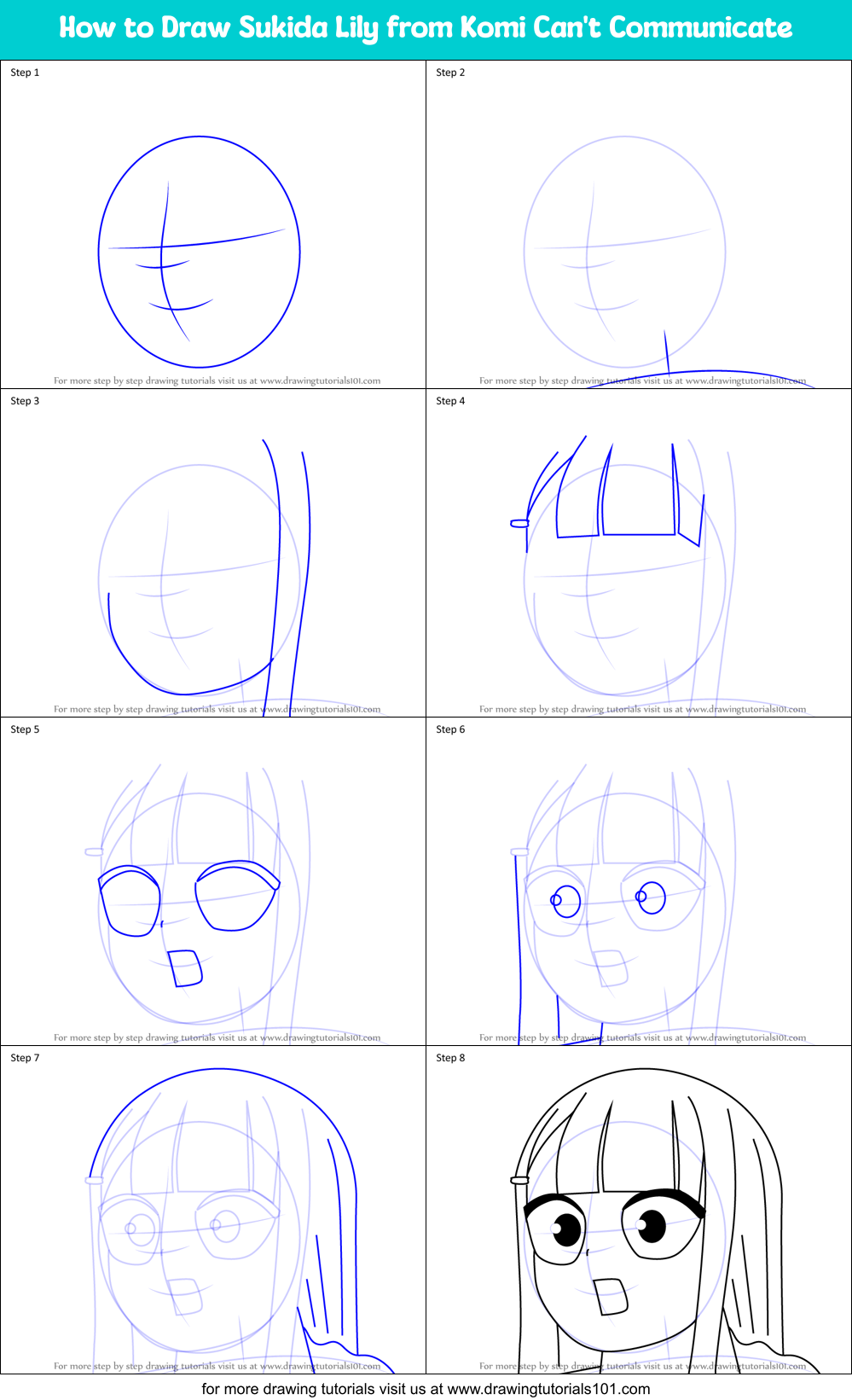 How to Draw Sukida Lily from Komi Can't Communicate Printable Step by Step