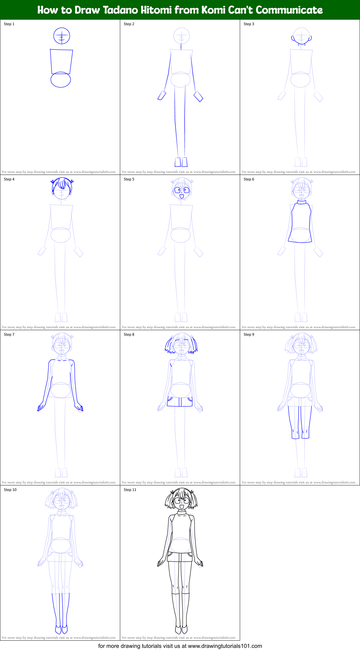 How to Draw Tadano Hitomi from Komi Can't Communicate Printable Step by Step