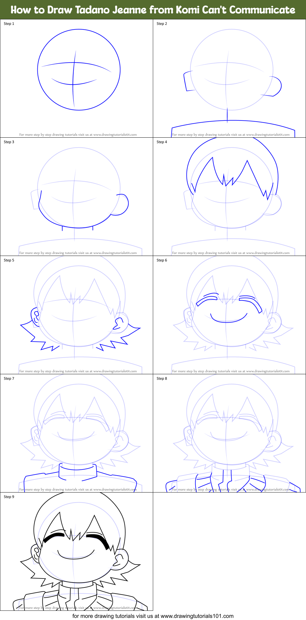 How to Draw Tadano Jeanne from Komi Can't Communicate Printable Step by Step