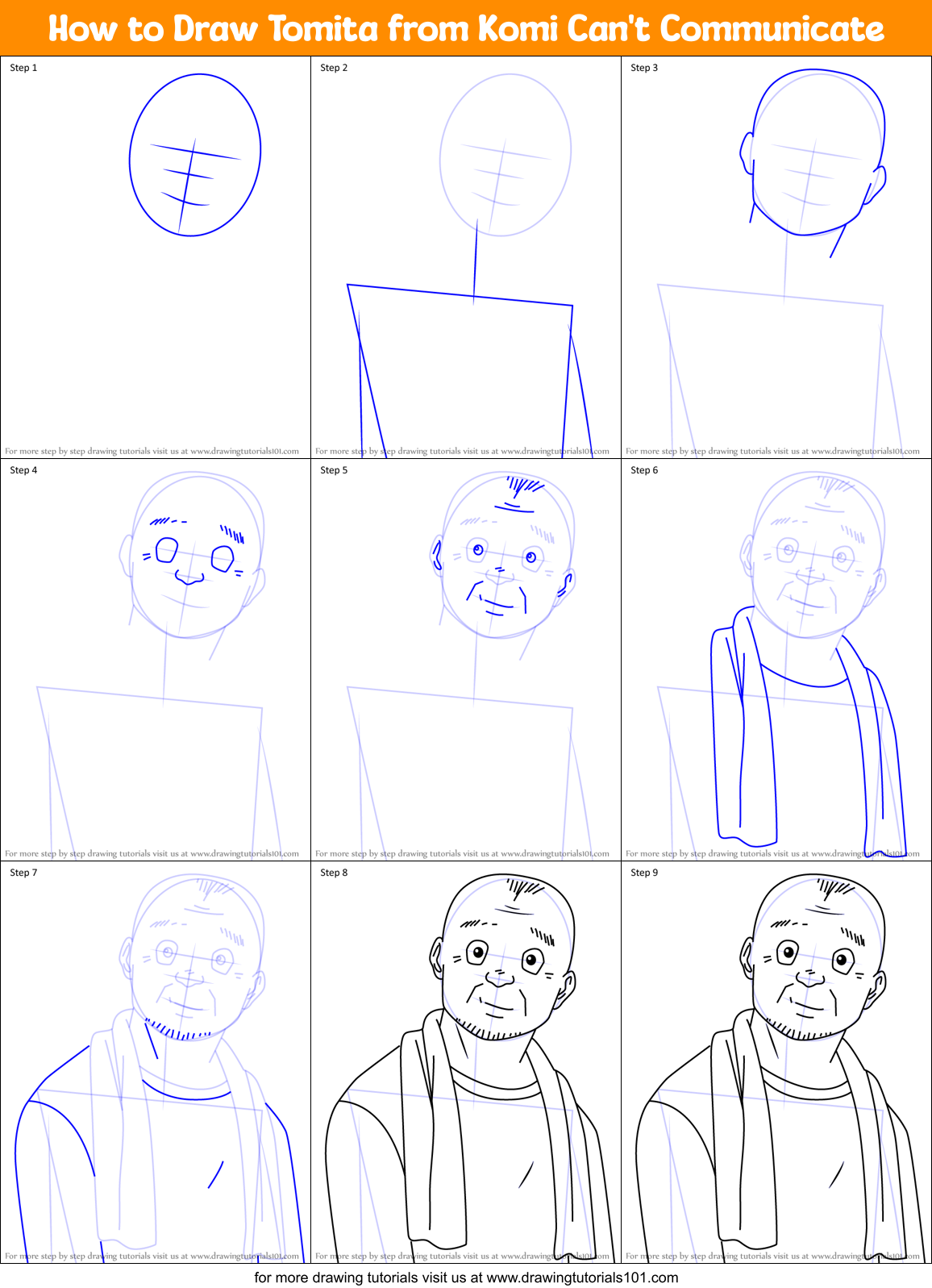 How to Draw Tomita from Komi Can't Communicate Printable Step by Step