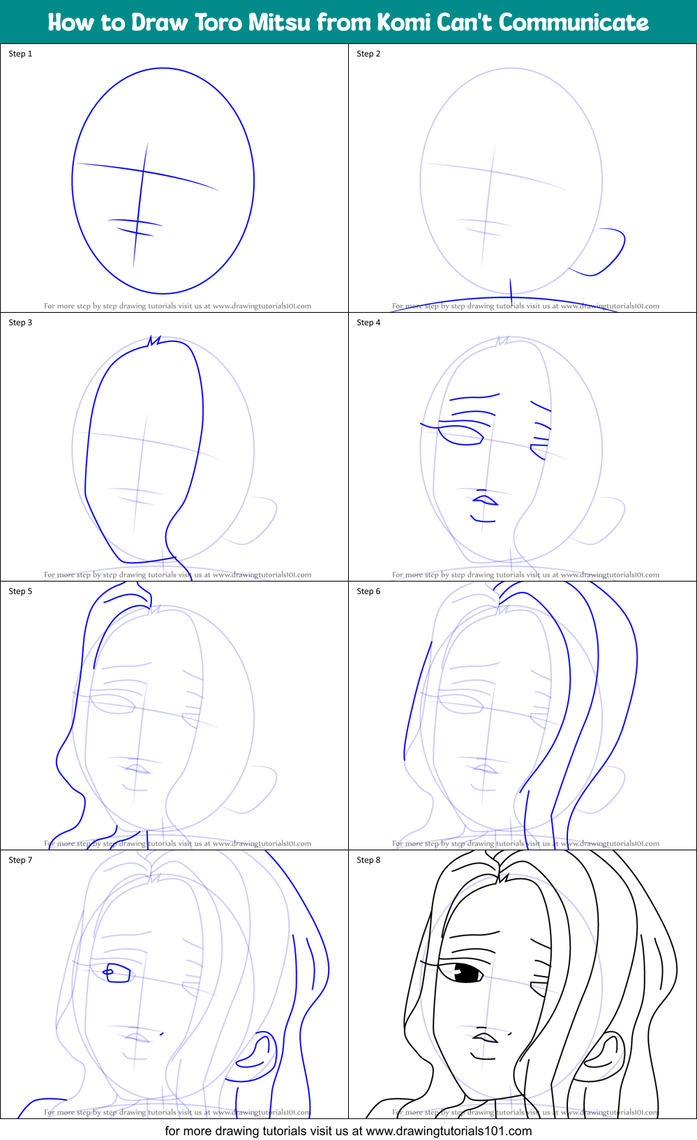 How to Draw Toro Mitsu from Komi Can't Communicate Printable Step by Step