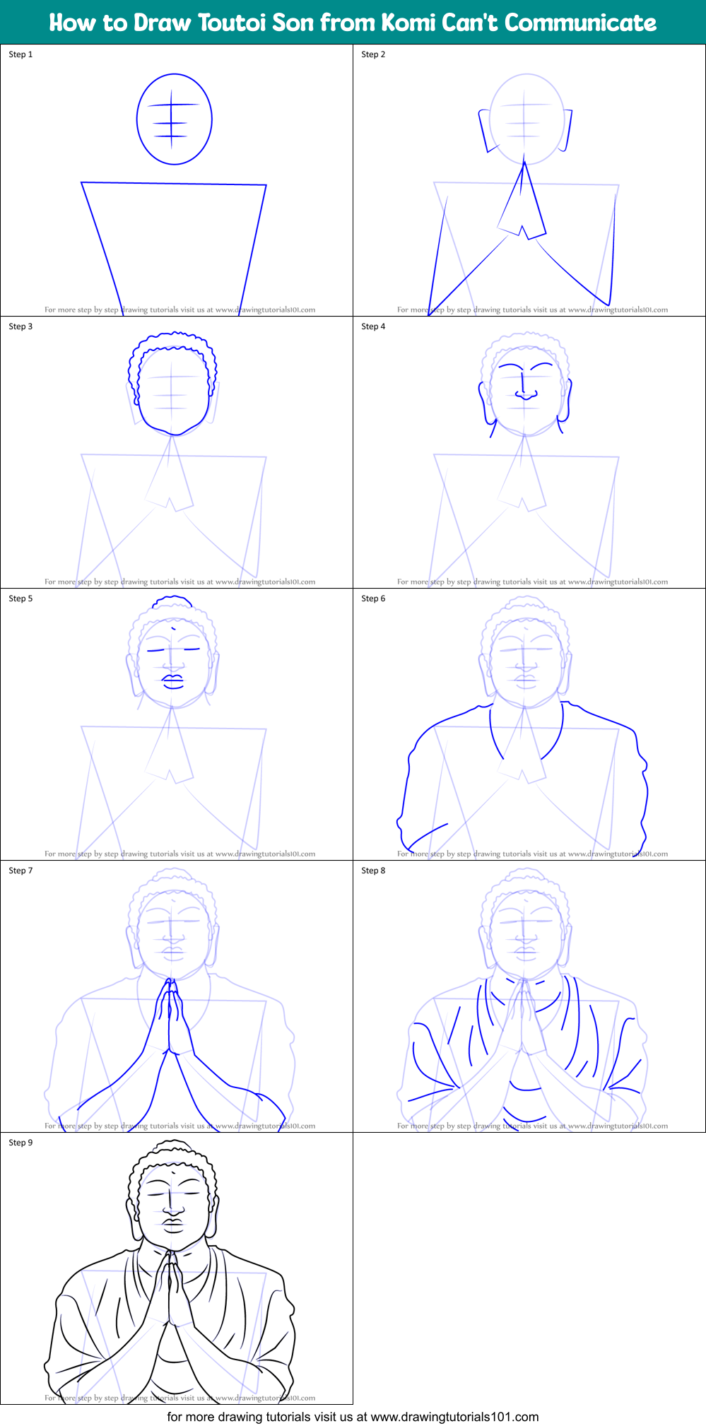 How to Draw Toutoi Son from Komi Can't Communicate Printable Step by Step