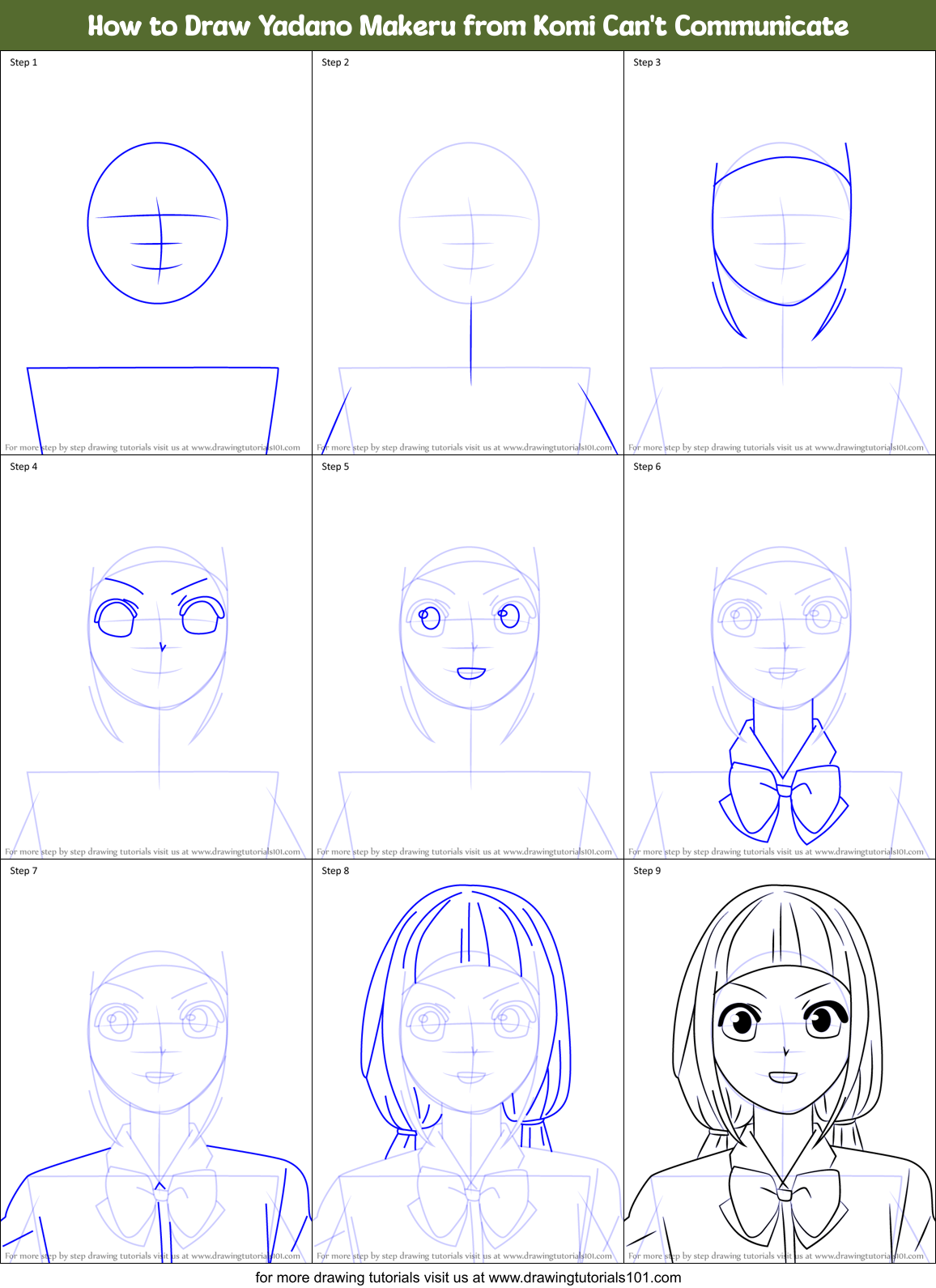 How to Draw Yadano Makeru from Komi Can't Communicate Printable Step by Step