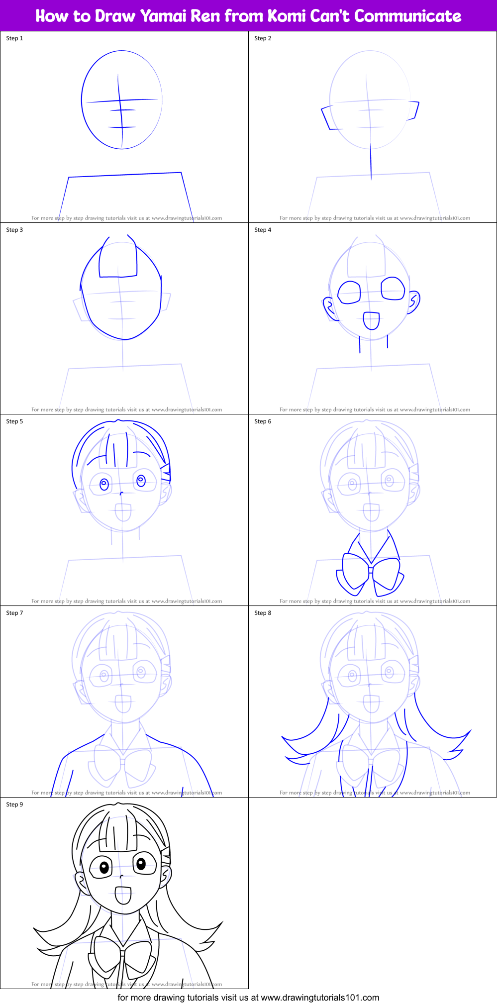 How to Draw Yamai Ren from Komi Can't Communicate Printable Step by Step