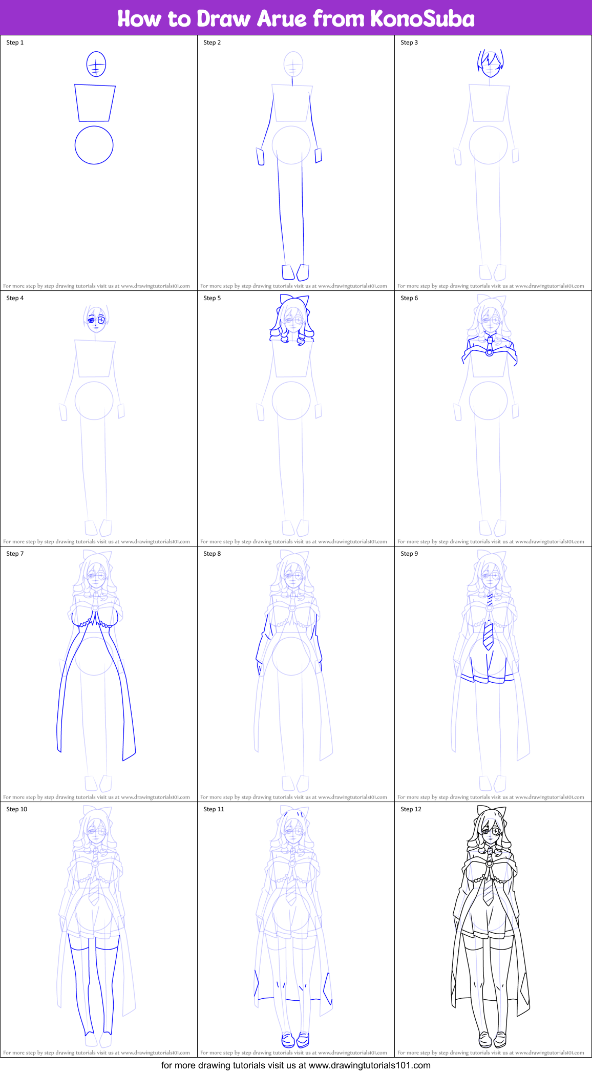 How to Draw Arue from KonoSuba Printable Step by Step
