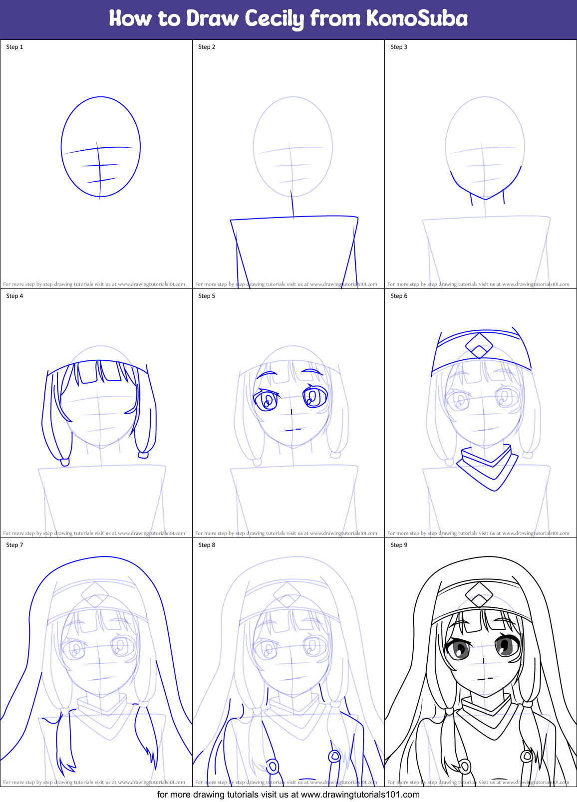 How to Draw Cecily from KonoSuba Printable Step by Step