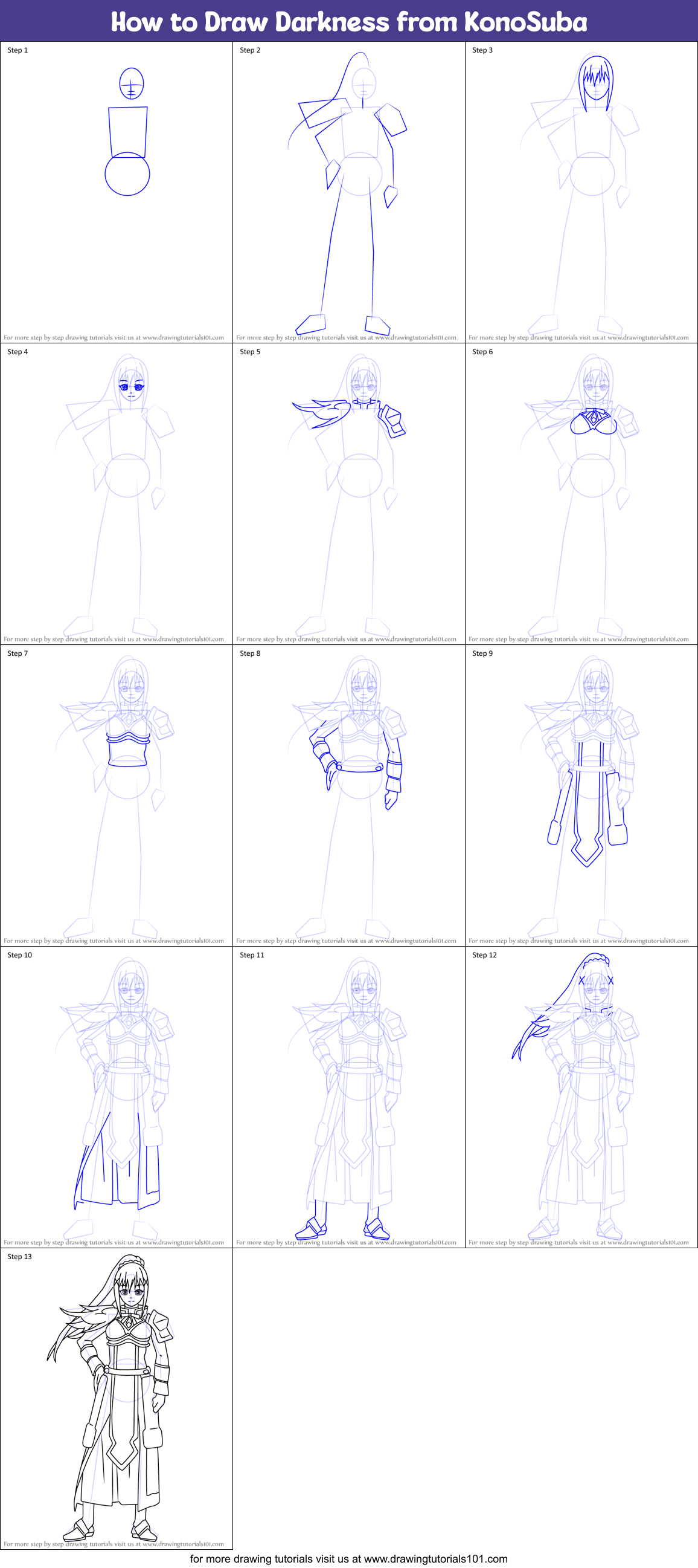 How to Draw Darkness from KonoSuba Printable Step by Step