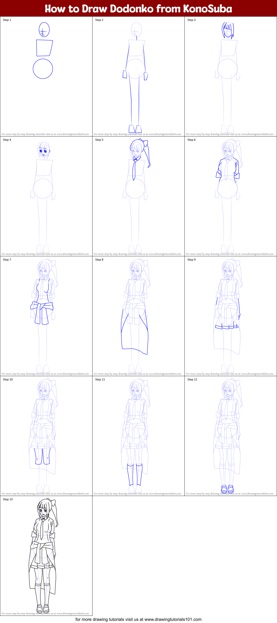 How to Draw Dodonko from KonoSuba Printable Step by Step