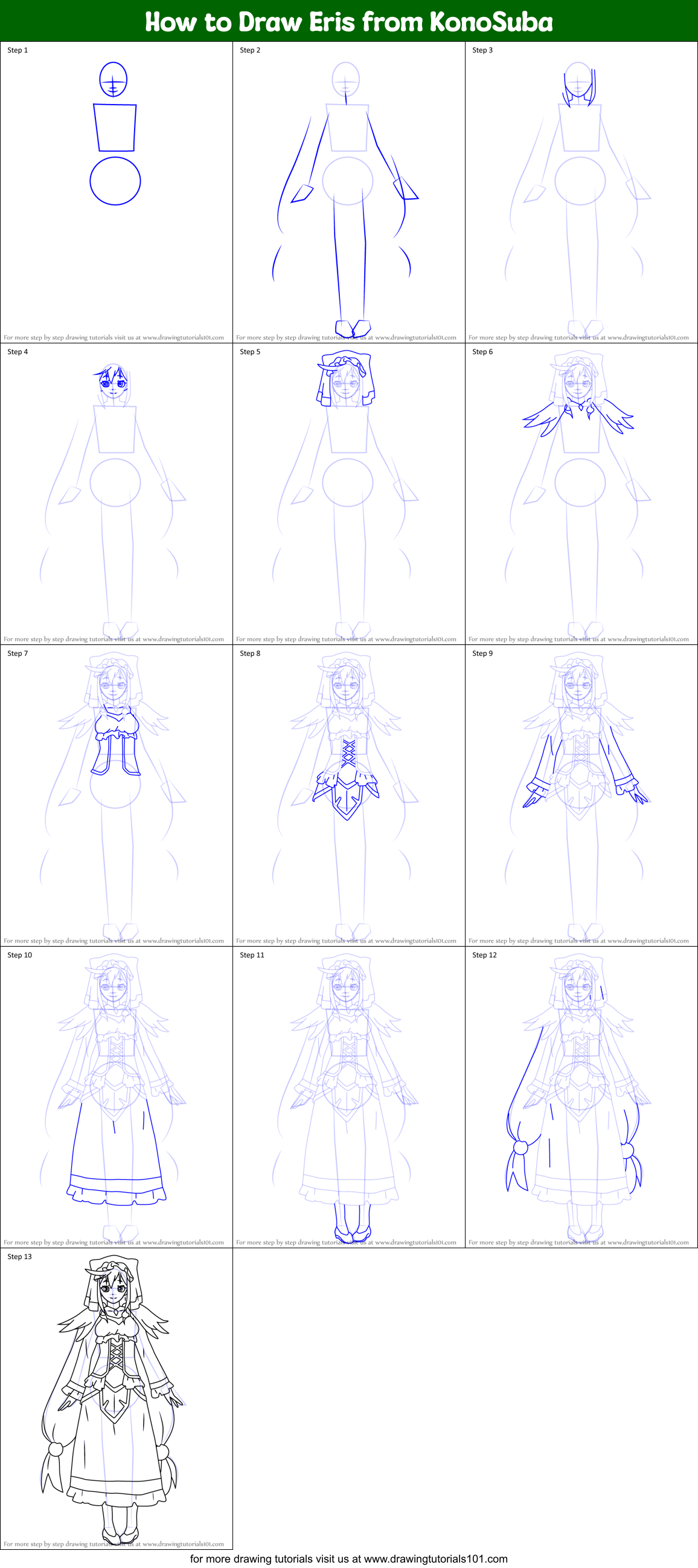 How to Draw Eris from KonoSuba Printable Step by Step