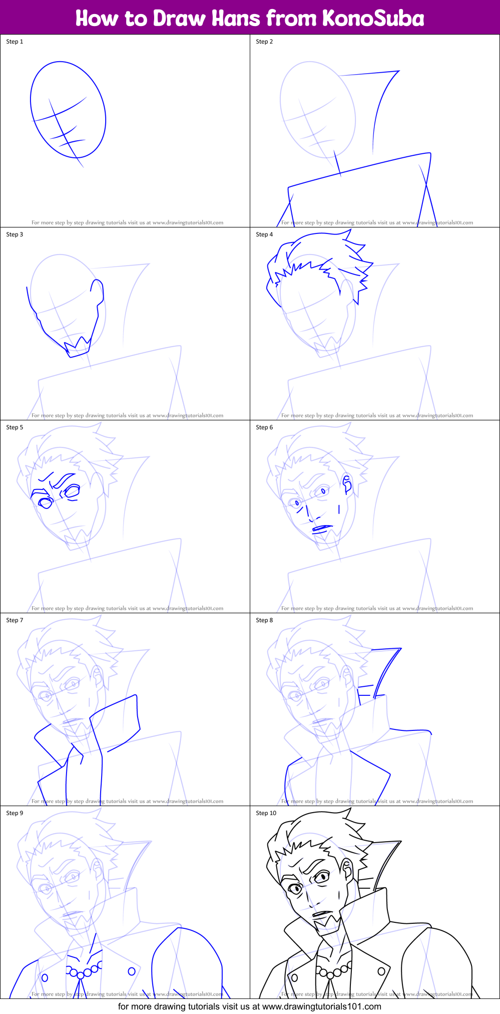 How to Draw Hans from KonoSuba Printable Step by Step