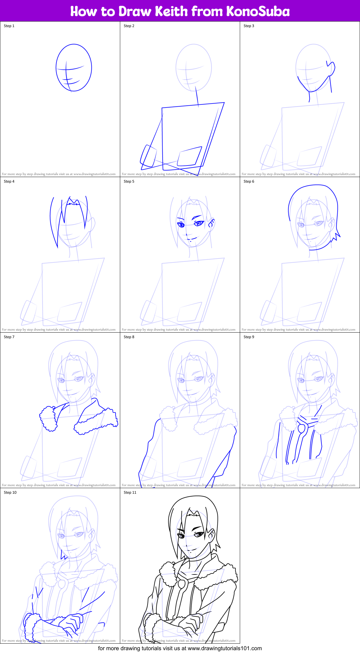 How to Draw Keith from KonoSuba Printable Step by Step