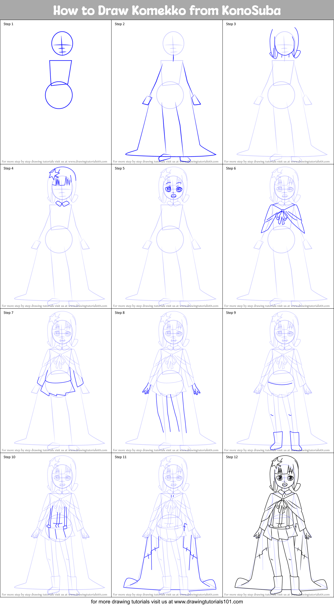 How to Draw Komekko from KonoSuba Printable Step by Step
