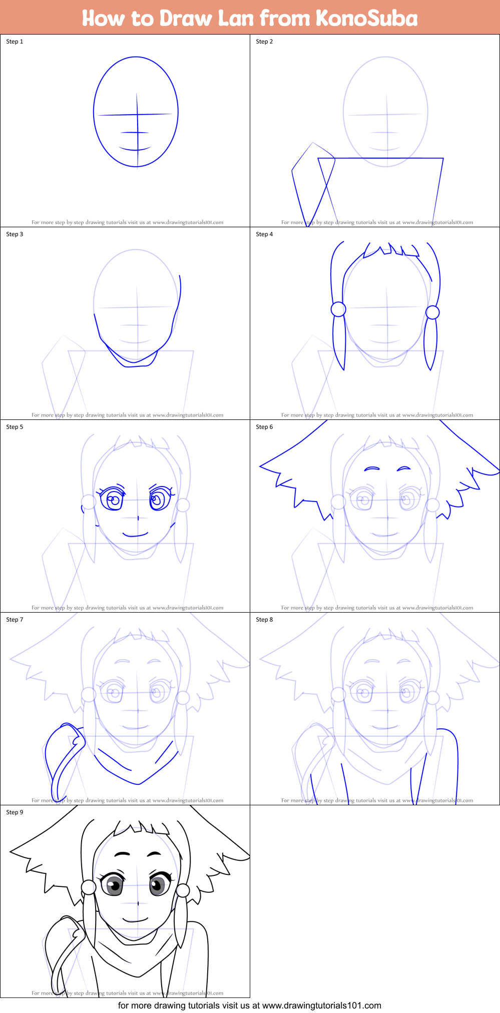 How to Draw Lan from KonoSuba Printable Step by Step