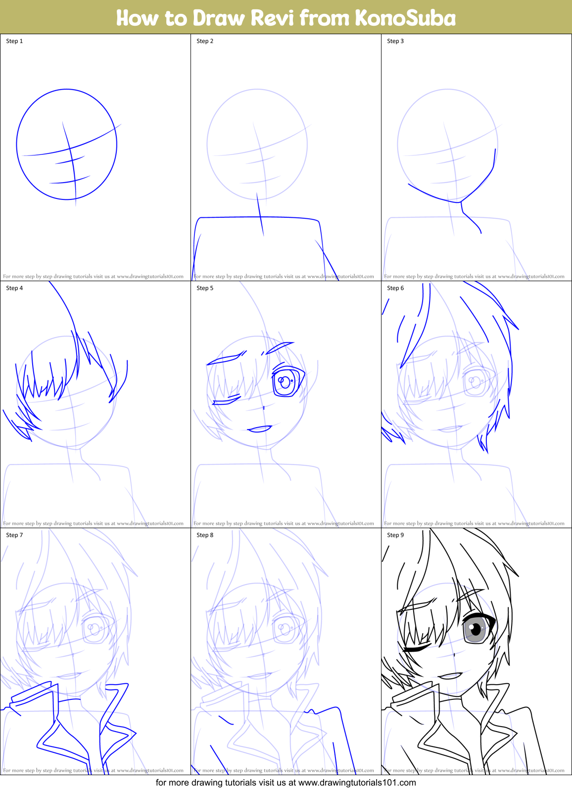 How to Draw Revi from KonoSuba Printable Step by Step