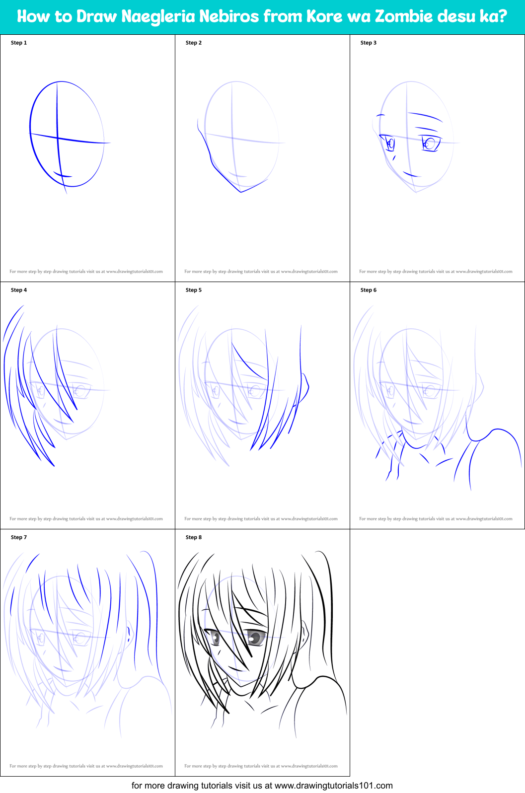 How to Draw Naegleria Nebiros from Kore wa Zombie desu ka? Printable Step by Step