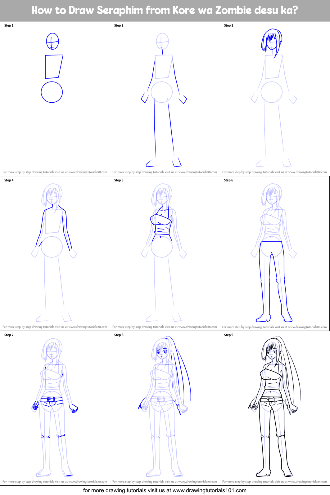 How to Draw Seraphim from Kore wa Zombie desu ka? Printable Step by Step
