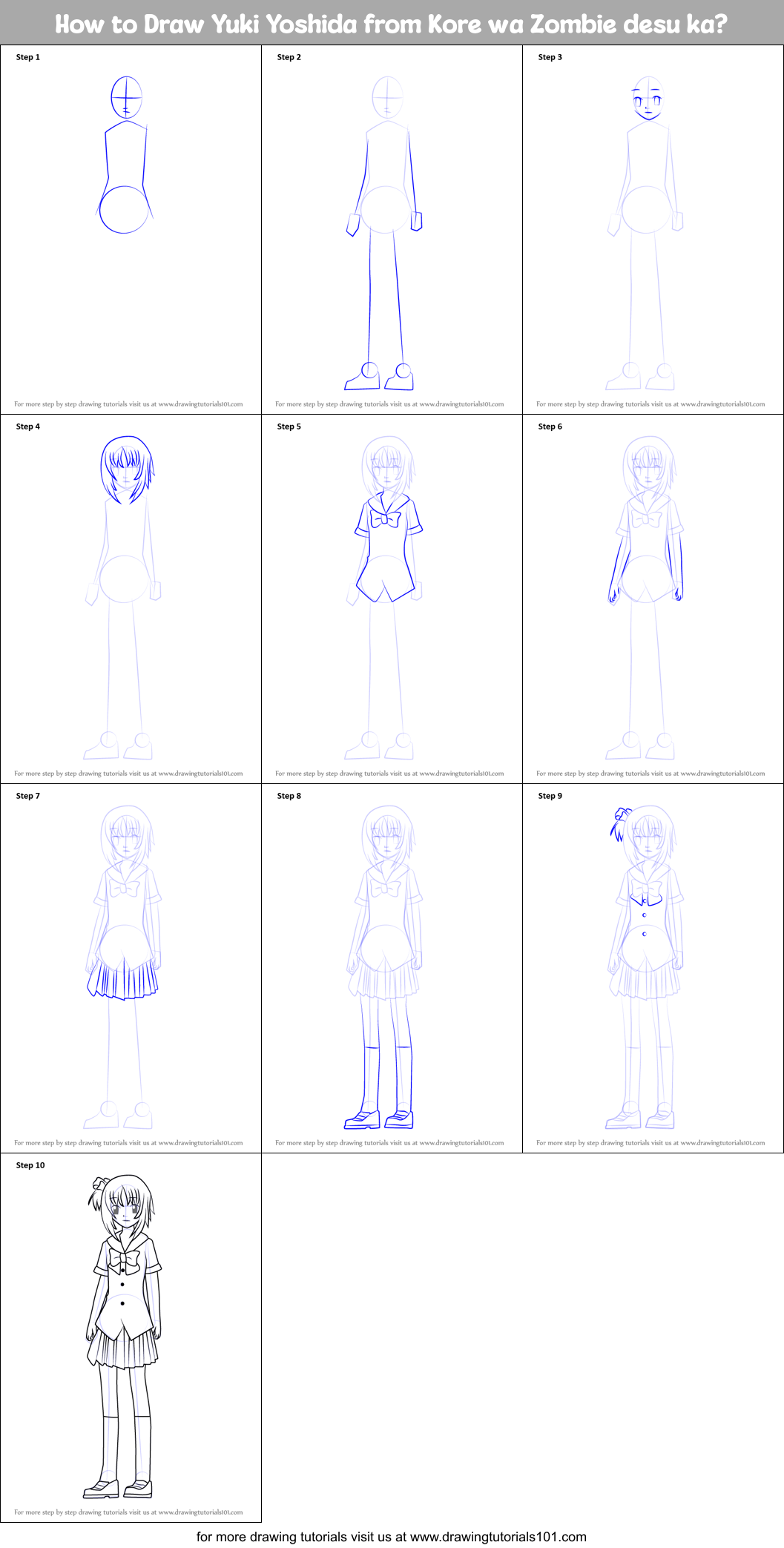 How to Draw Yuki Yoshida from Kore wa Zombie desu ka? Printable Step by Step