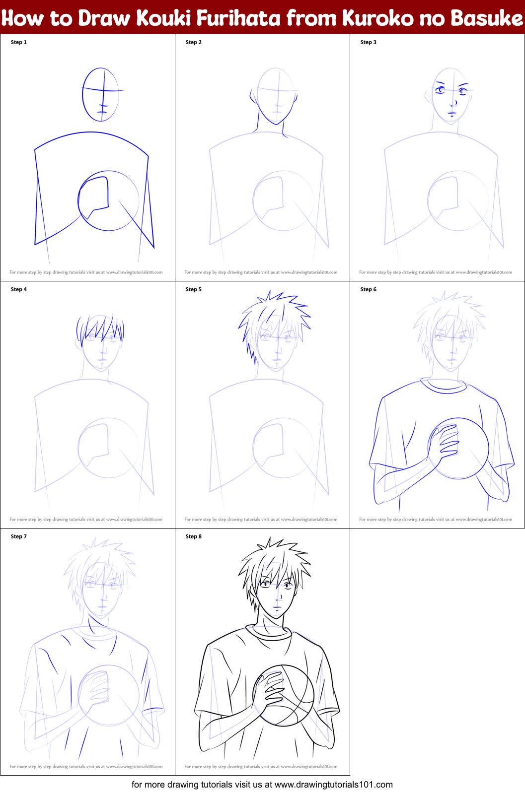 How to Draw Kouki Furihata from Kuroko no Basuke Printable Step by Step