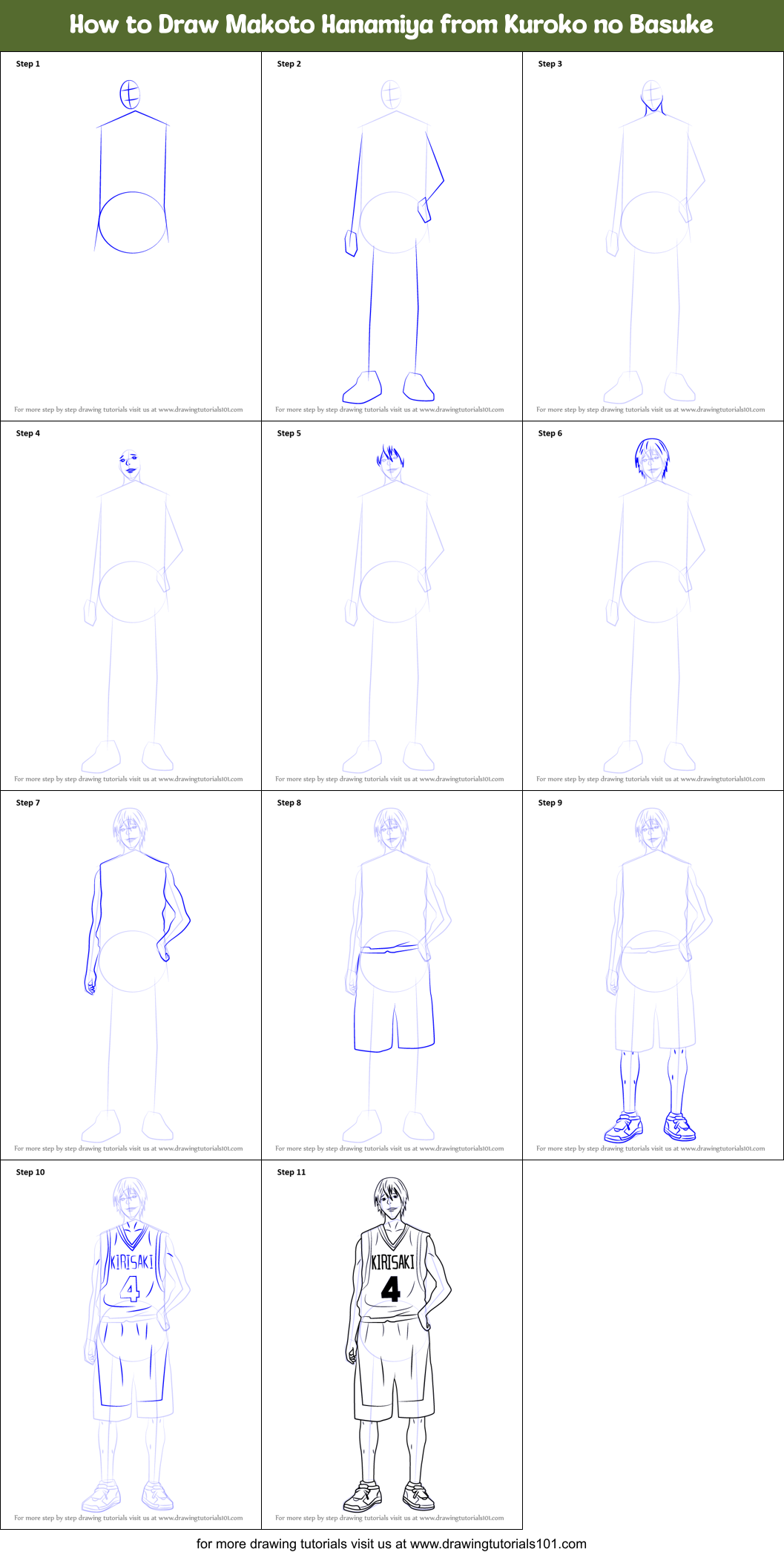 How to Draw Makoto Hanamiya from Kuroko no Basuke Printable Step by Step