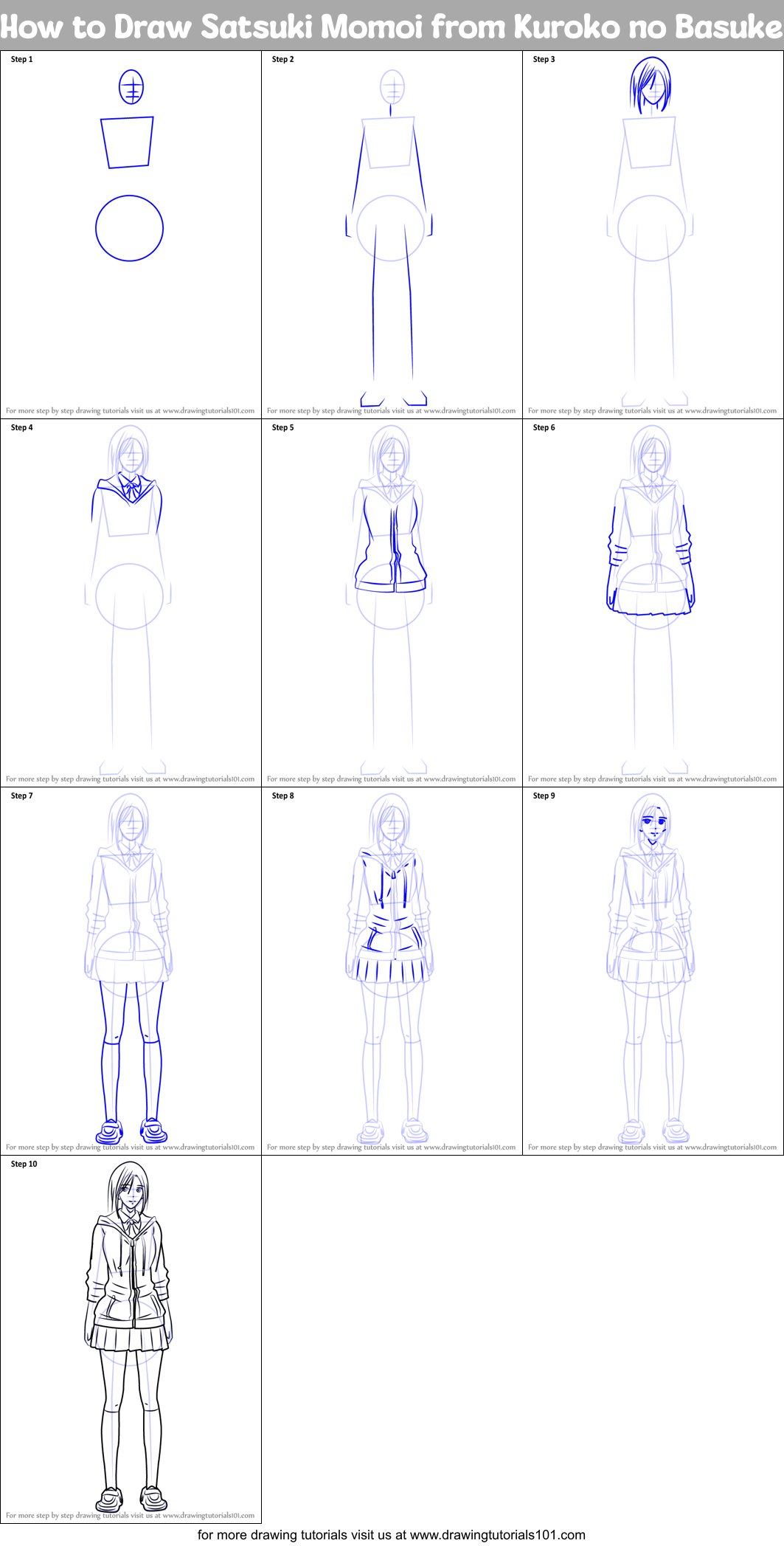 How to Draw Satsuki Momoi from Kuroko no Basuke Printable Step by Step