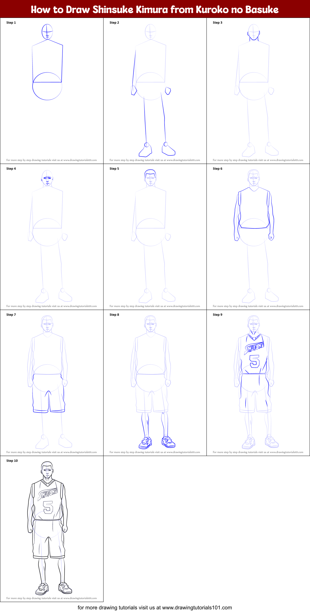How to Draw Shinsuke Kimura from Kuroko no Basuke Printable Step by Step