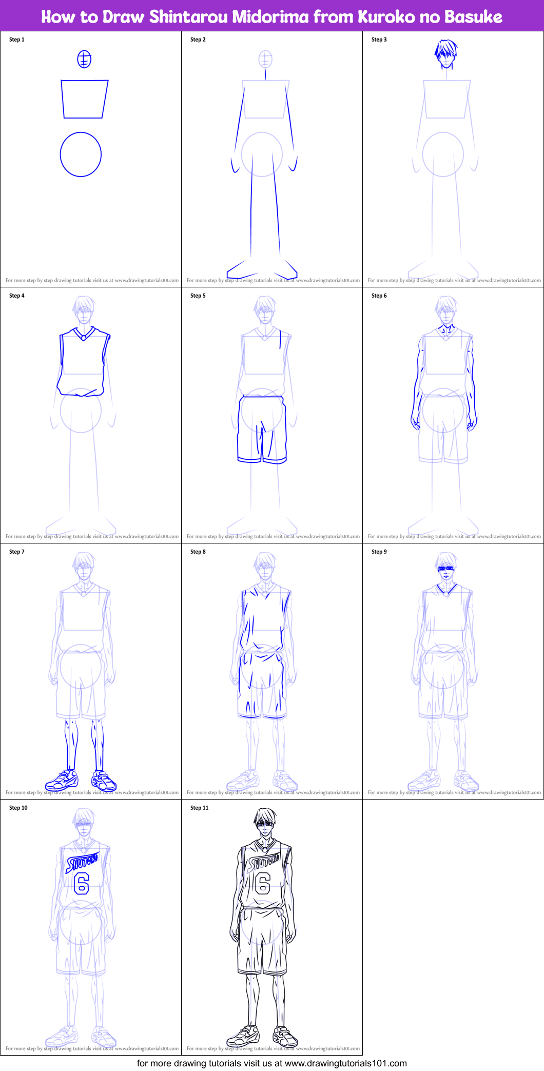 How to Draw Shintarou Midorima from Kuroko no Basuke Printable Step by Step
