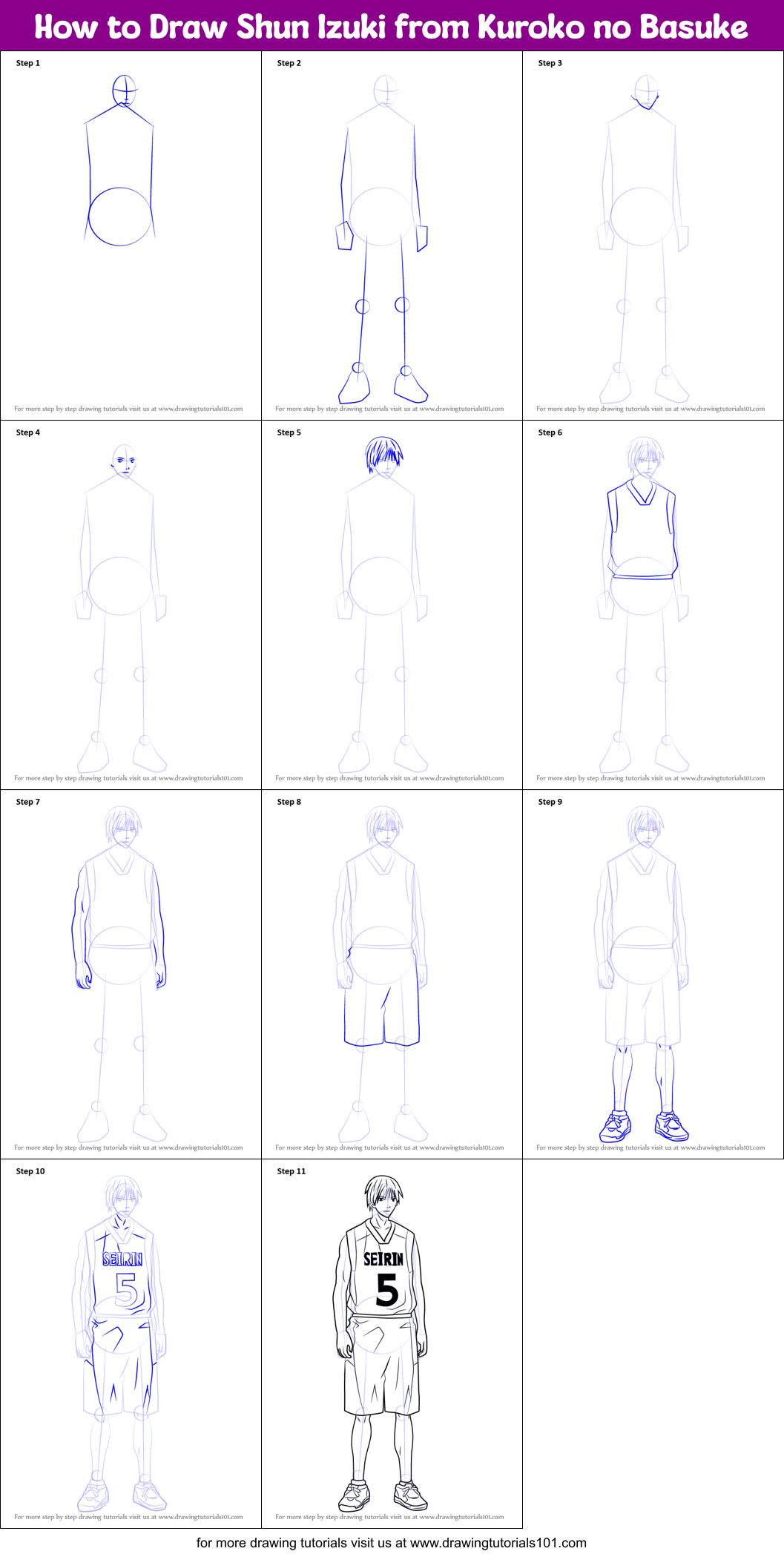 How to Draw Shun Izuki from Kuroko no Basuke Printable Step by Step