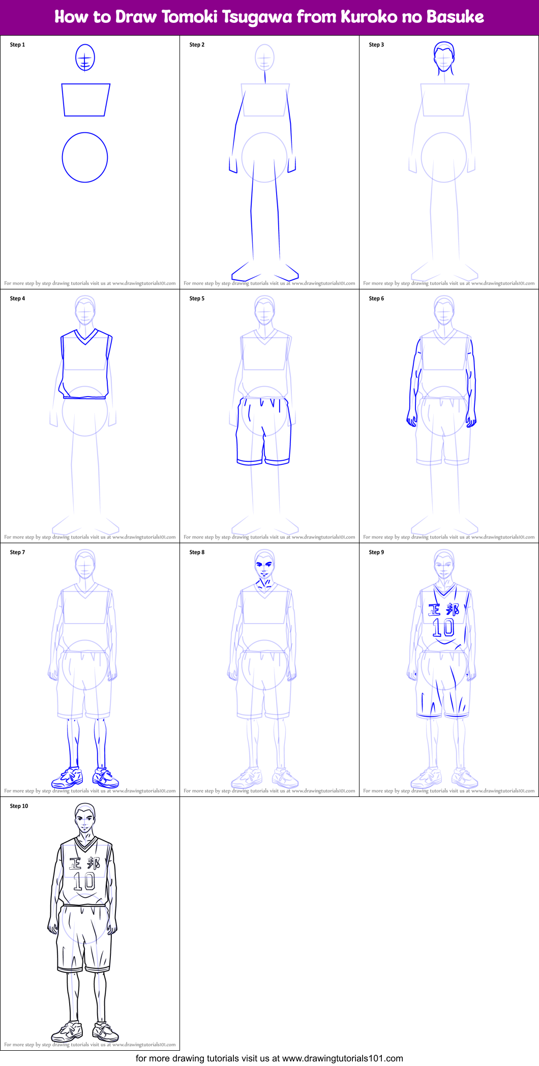 How to Draw Tomoki Tsugawa from Kuroko no Basuke Printable Step by Step