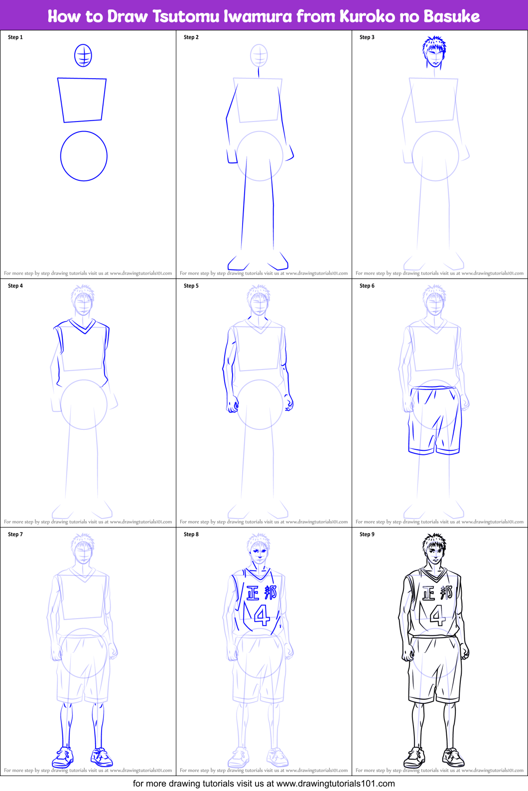 How to Draw Tsutomu Iwamura from Kuroko no Basuke Printable Step by Step