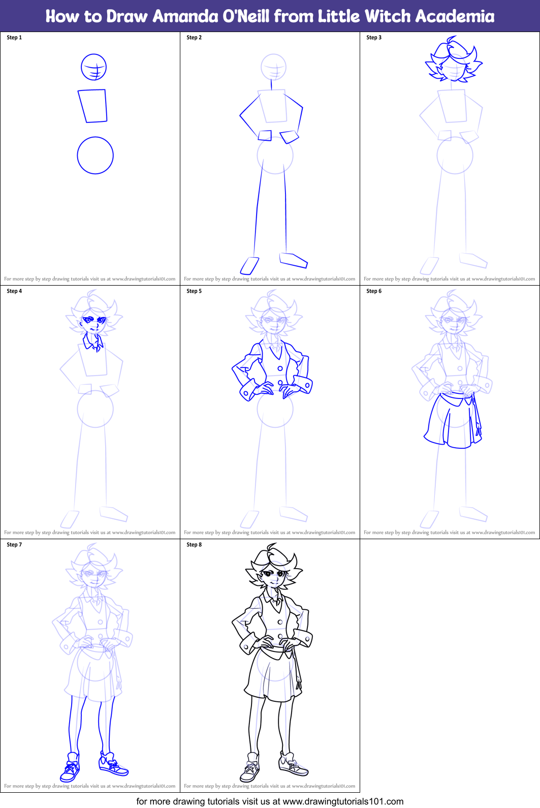 How to Draw Amanda O'Neill from Little Witch Academia Printable Step by Step