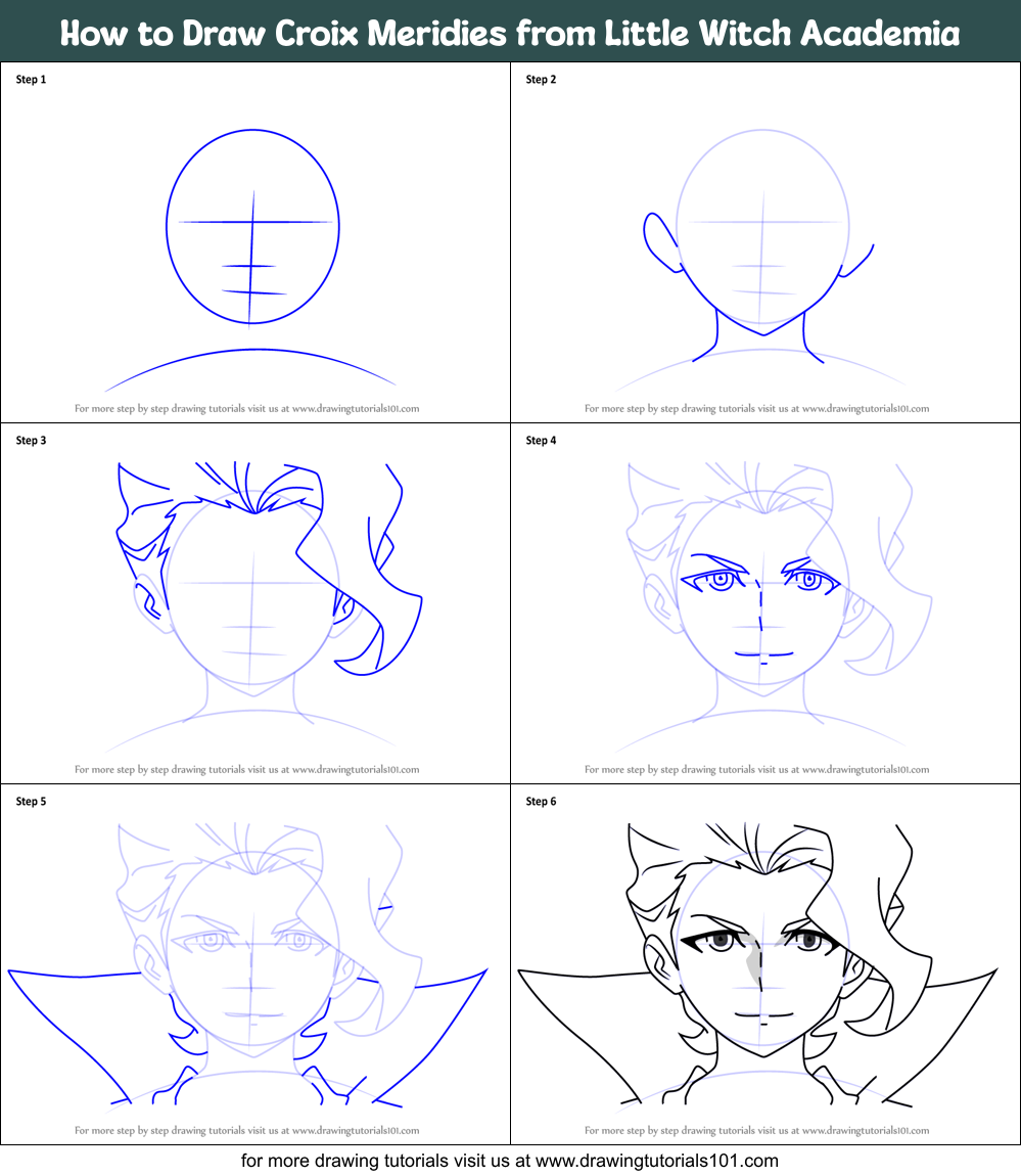 How to Draw Croix Meridies from Little Witch Academia Printable Step by Step