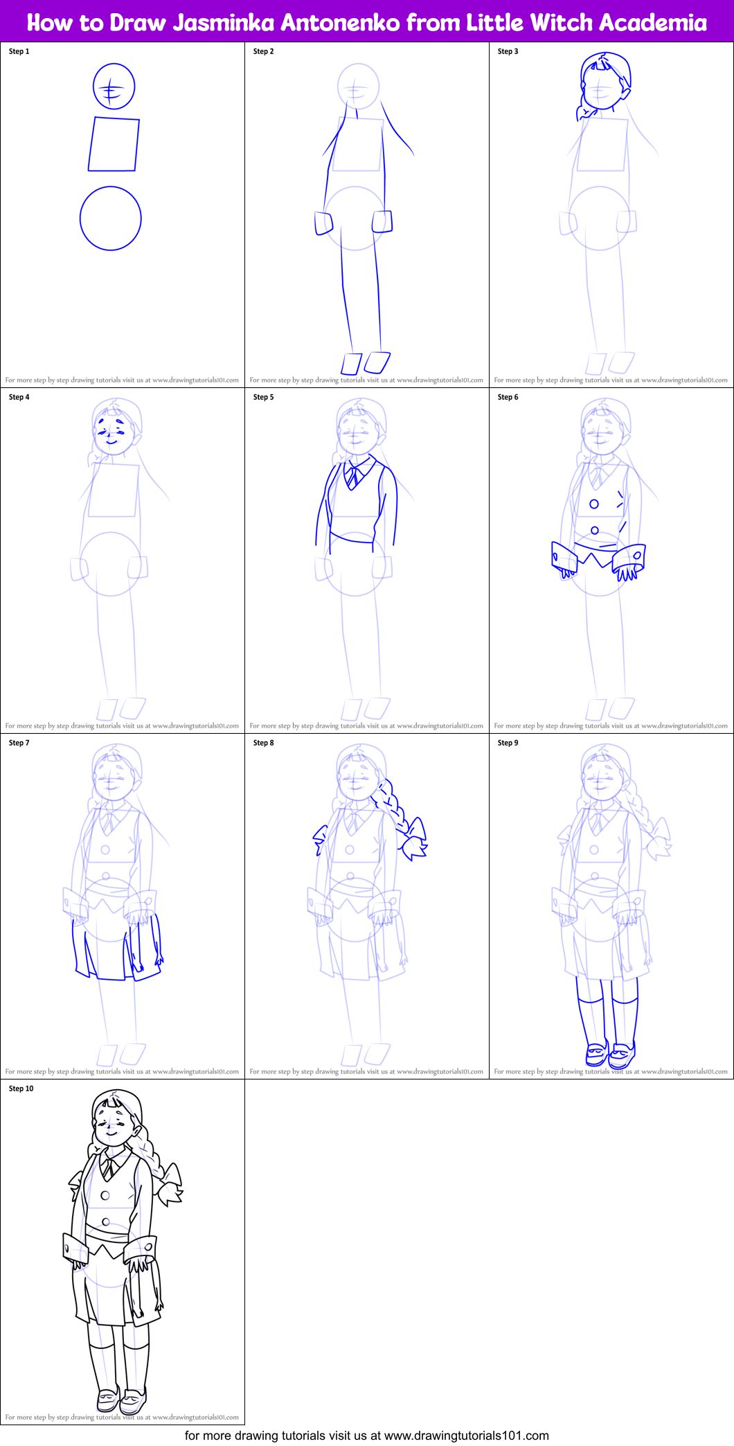 How to Draw Jasminka Antonenko from Little Witch Academia Printable Step by Step