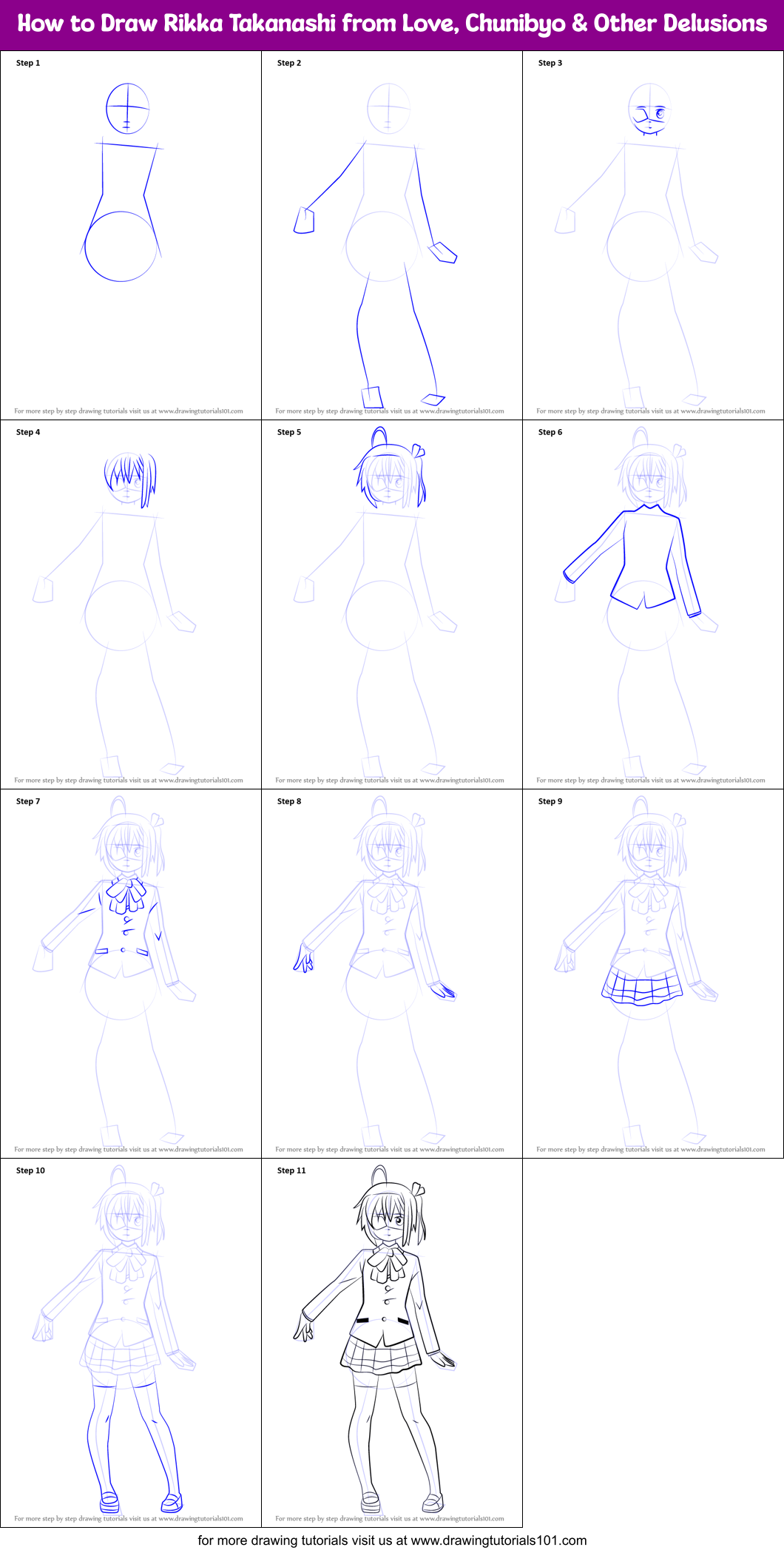 How to Draw Rikka Takanashi from Love, Chunibyo & Other Delusions Printable Step by Step