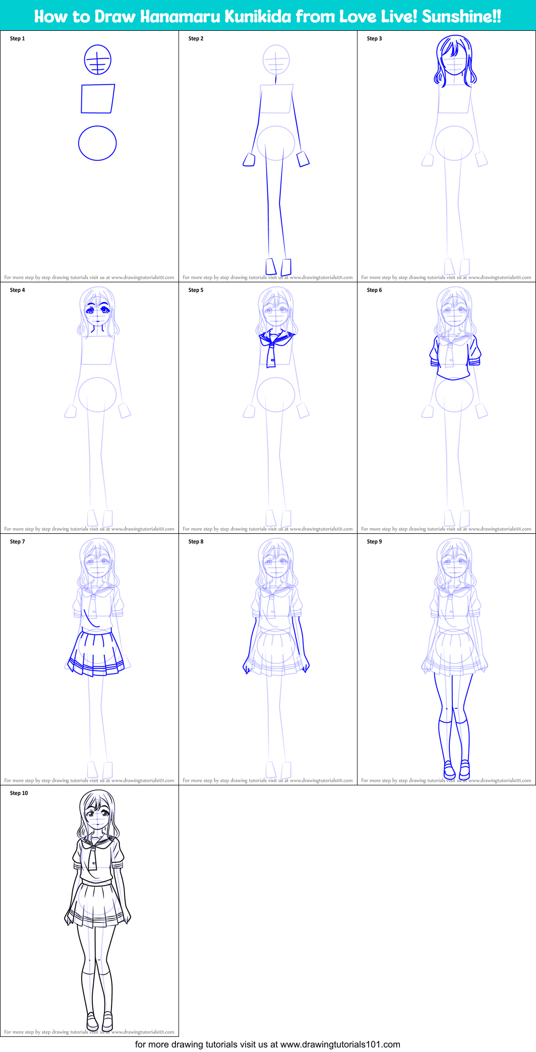 How to Draw Hanamaru Kunikida from Love Live! Sunshine!! Printable Step by Step