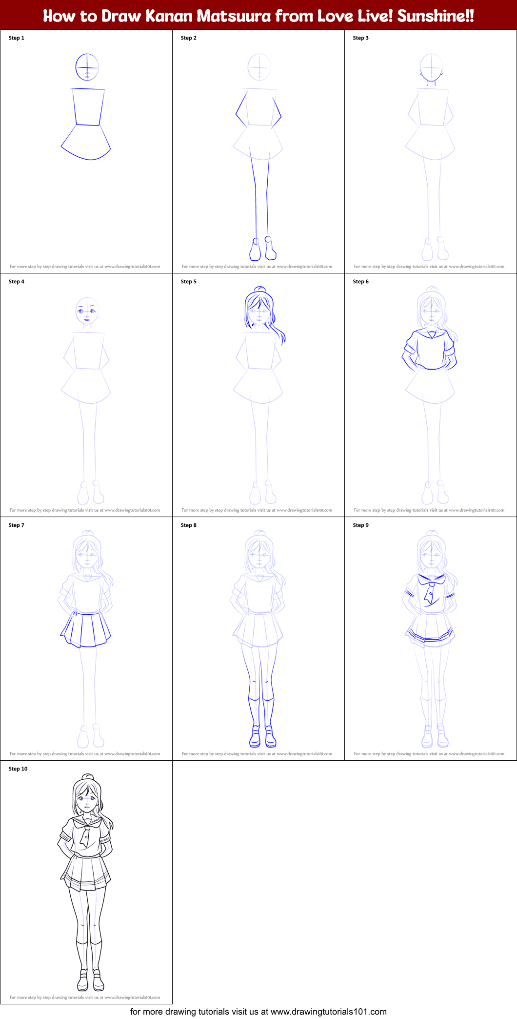 How to Draw Kanan Matsuura from Love Live! Sunshine!! Printable Step by Step