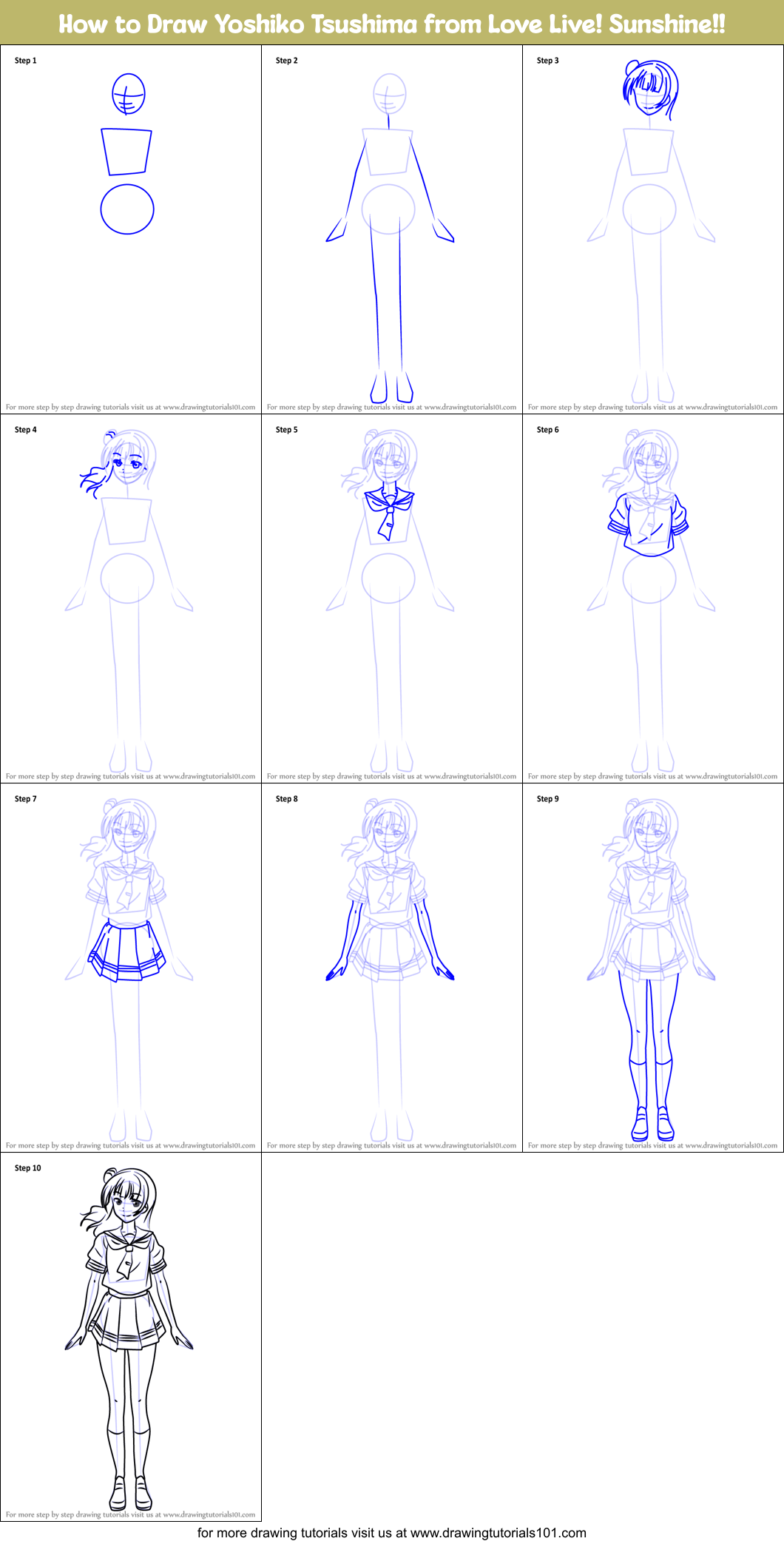 How to Draw Yoshiko Tsushima from Love Live! Sunshine!! Printable Step by Step