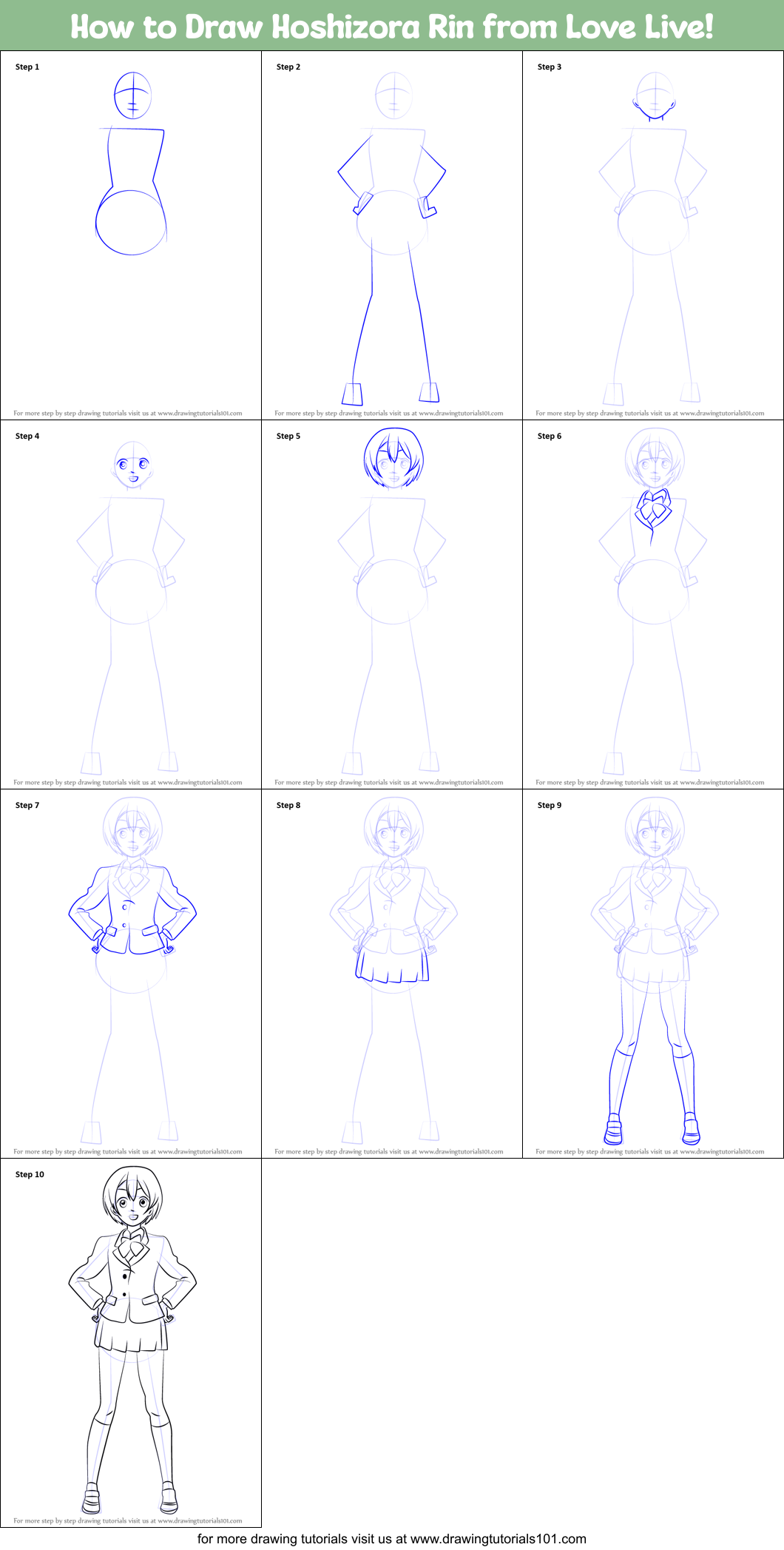 How to Draw Hoshizora Rin from Love Live! Printable Step by Step