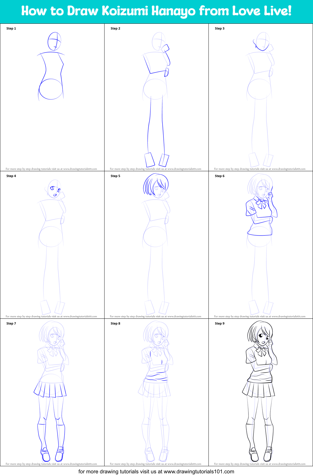 How to Draw Koizumi Hanayo from Love Live! Printable Step by Step