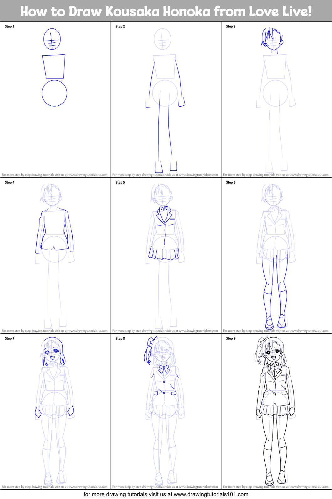How to Draw Kousaka Honoka from Love Live! Printable Step by Step