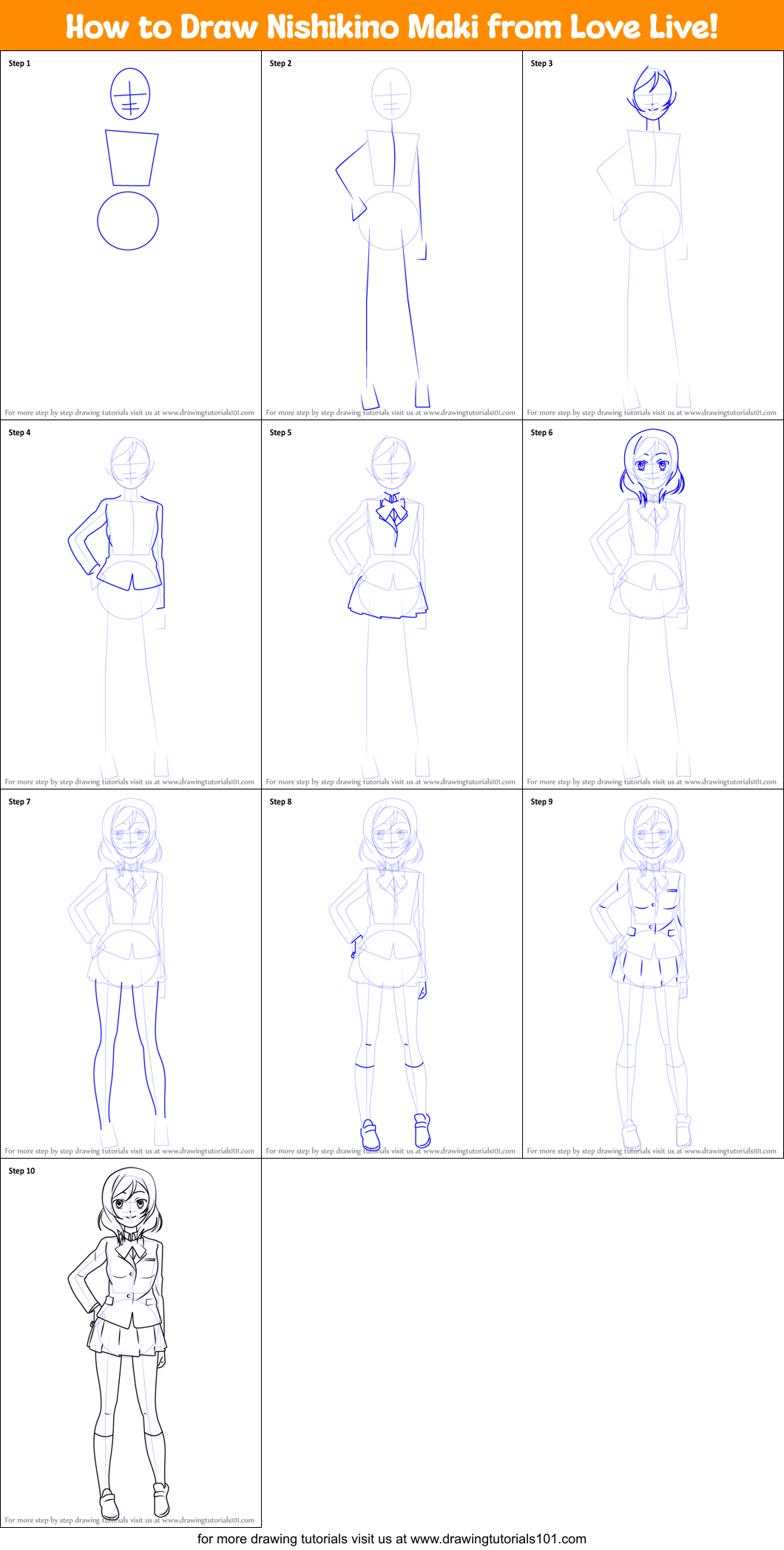How to Draw Nishikino Maki from Love Live! Printable Step by Step