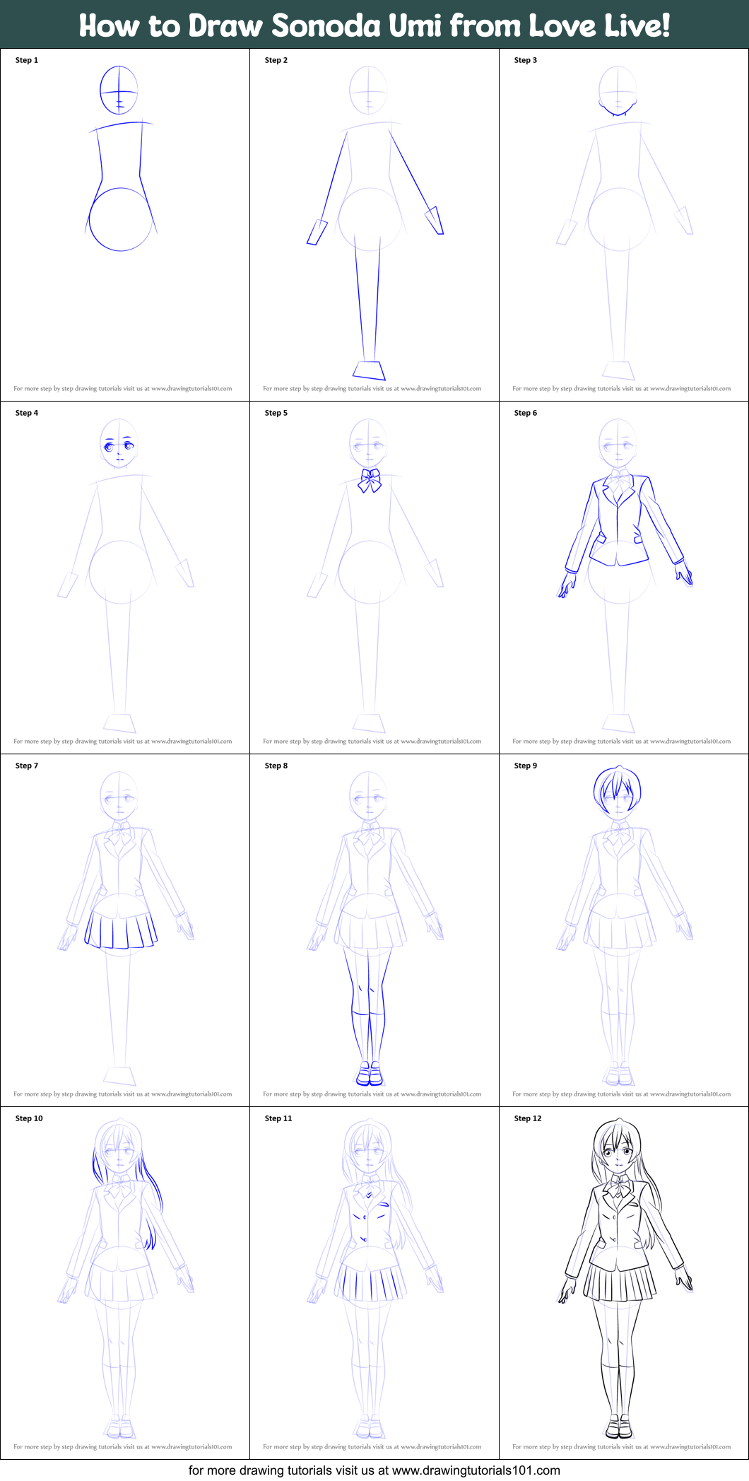 How to Draw Sonoda Umi from Love Live! Printable Step by Step