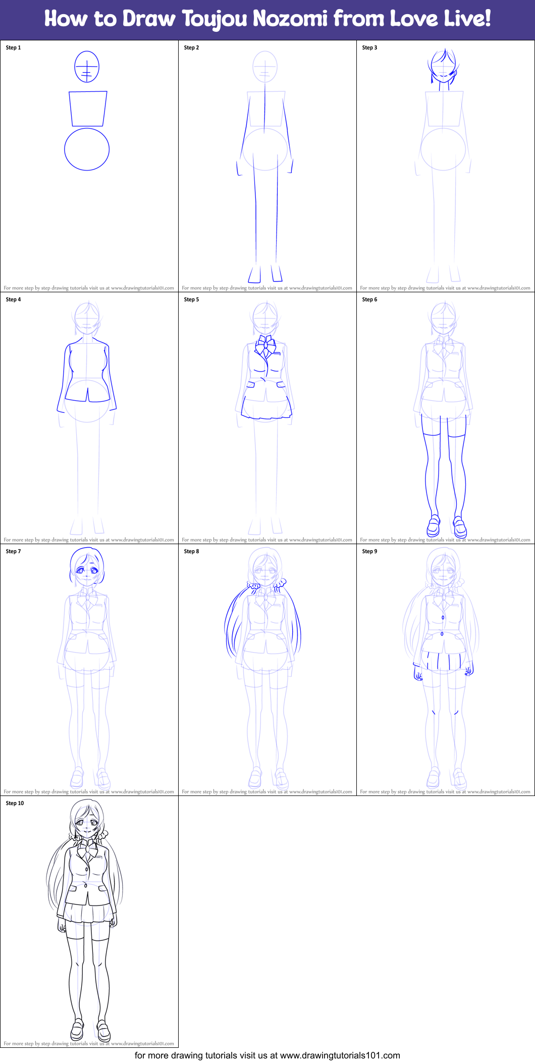 How to Draw Toujou Nozomi from Love Live! Printable Step by Step