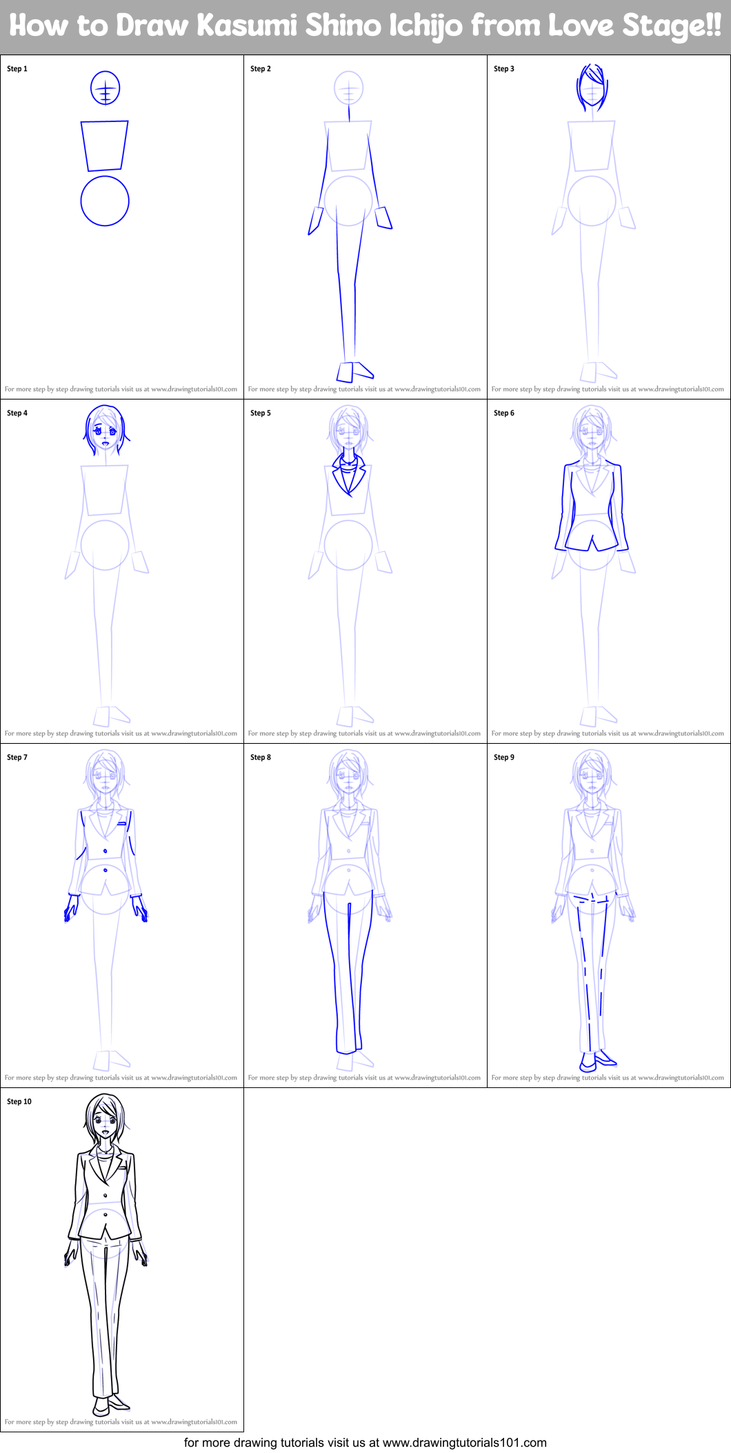 How to Draw Kasumi Shino Ichijo from Love Stage!! Printable Step by Step