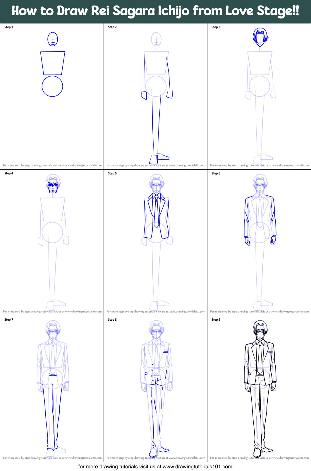 How to Draw Rei Sagara Ichijo from Love Stage!! Printable Step by Step
