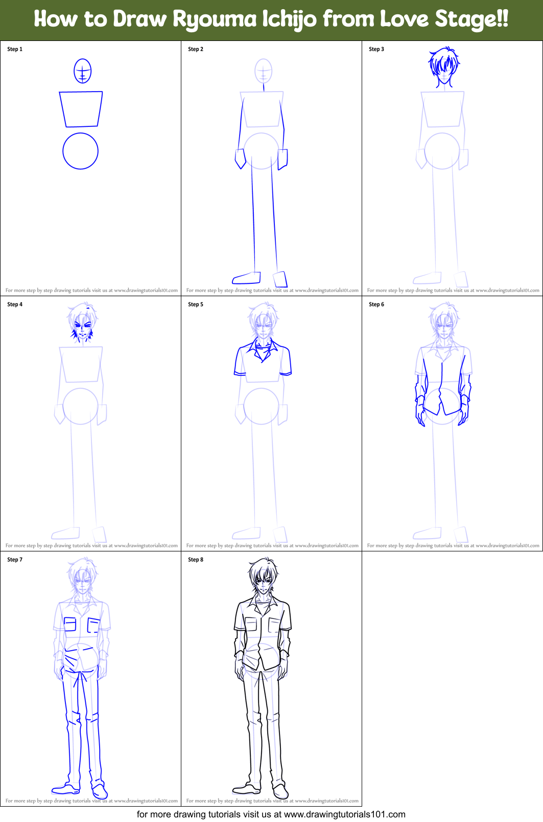 How to Draw Ryouma Ichijo from Love Stage!! Printable Step by Step