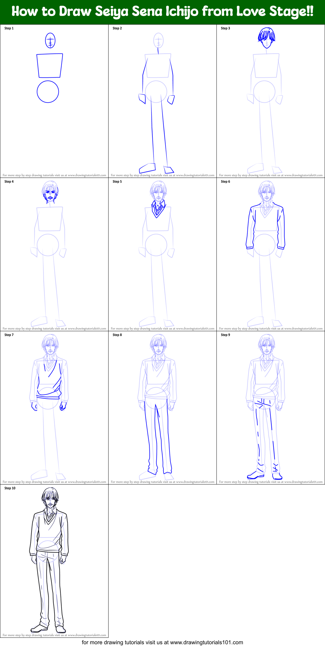 How to Draw Seiya Sena Ichijo from Love Stage!! Printable Step by Step