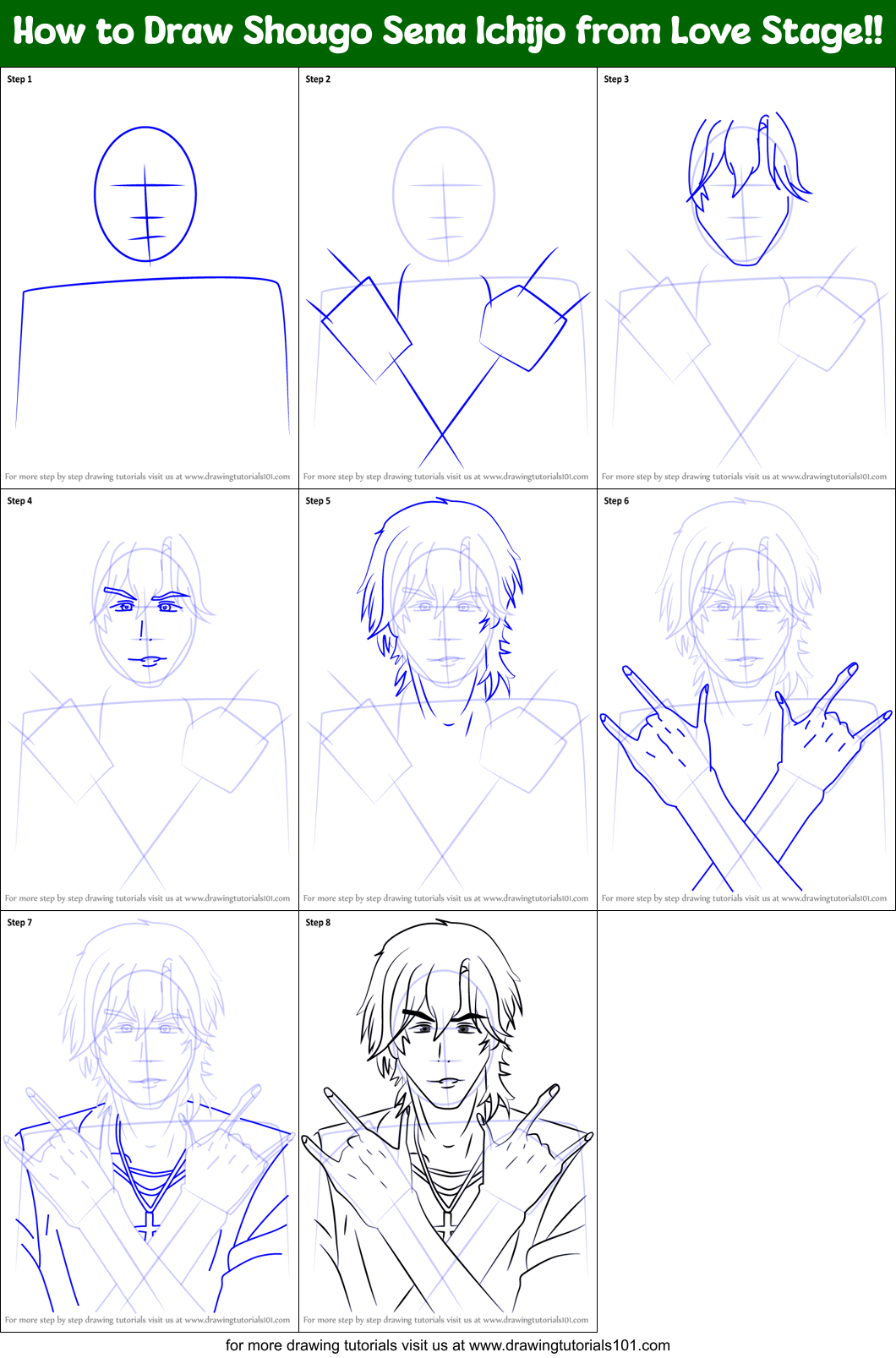 How to Draw Shougo Sena Ichijo from Love Stage!! Printable Step by Step