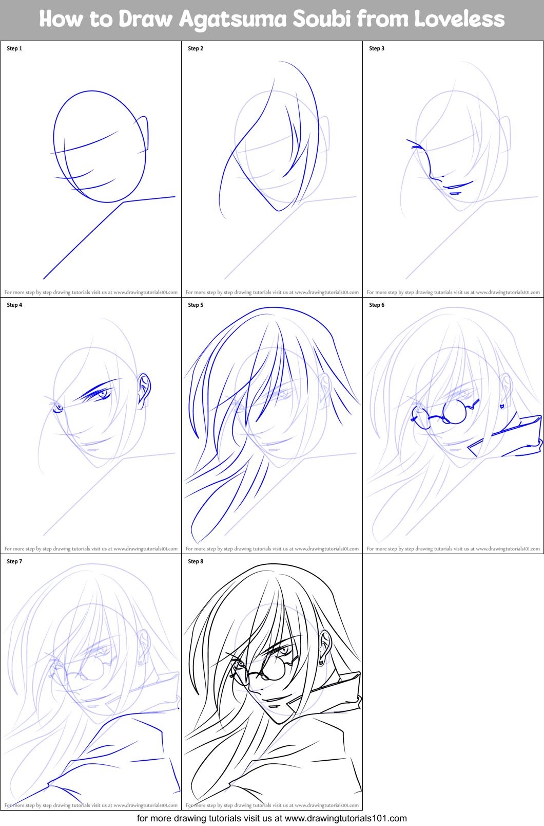 How to Draw Agatsuma Soubi from Loveless Printable Step by Step